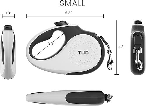 Miniatura 3 de TUG 360° Tangle-Free Retractable Dog Leash with Anti-Slip Handle 16 ft Strong Nylon Tape One-Handed Brake, Pause, Lock (Small, White)