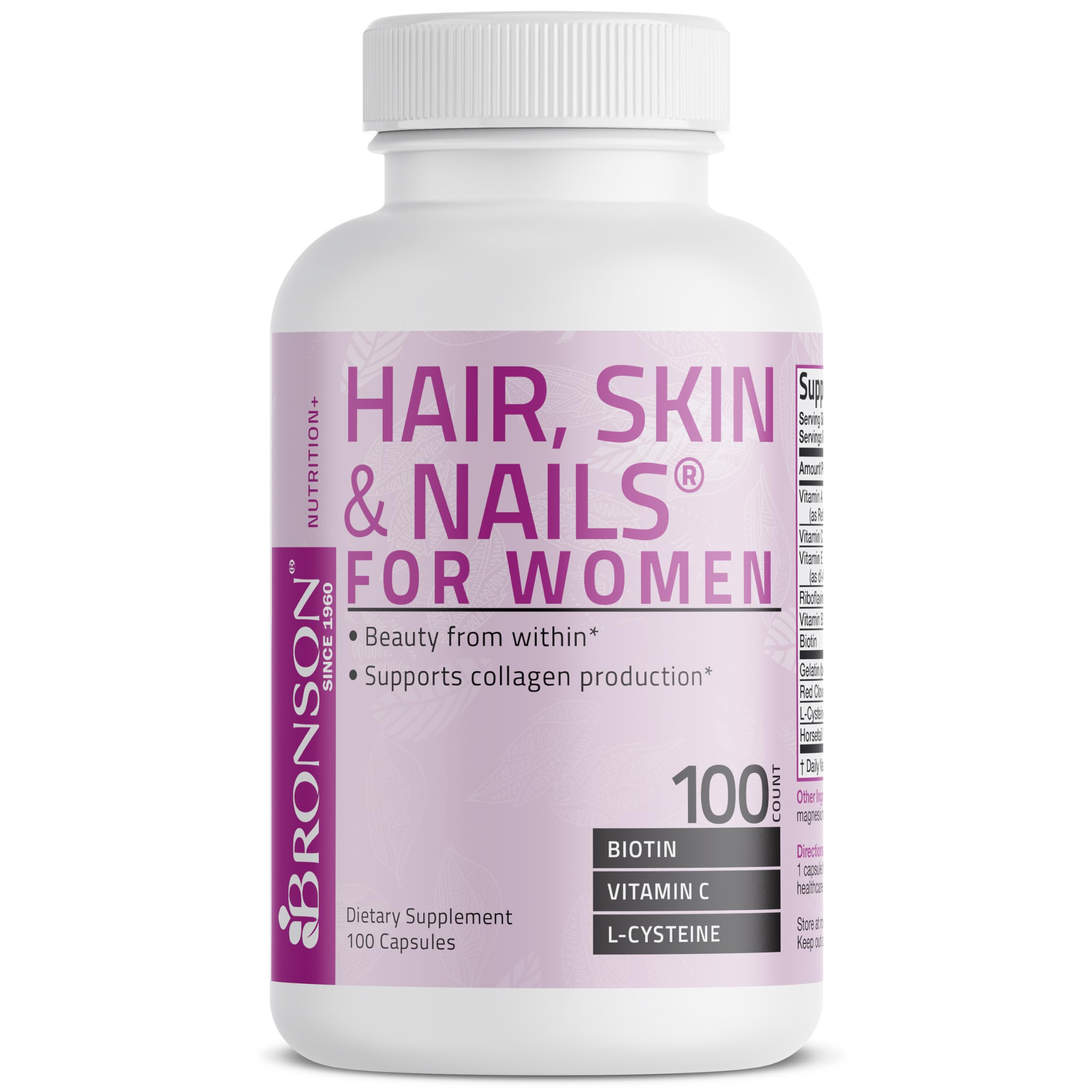 Bronson Hair, Skin & Nails with Biotin Extra Strength Vitamin Supplement for Women, 100 Capsules — Amazon image 6