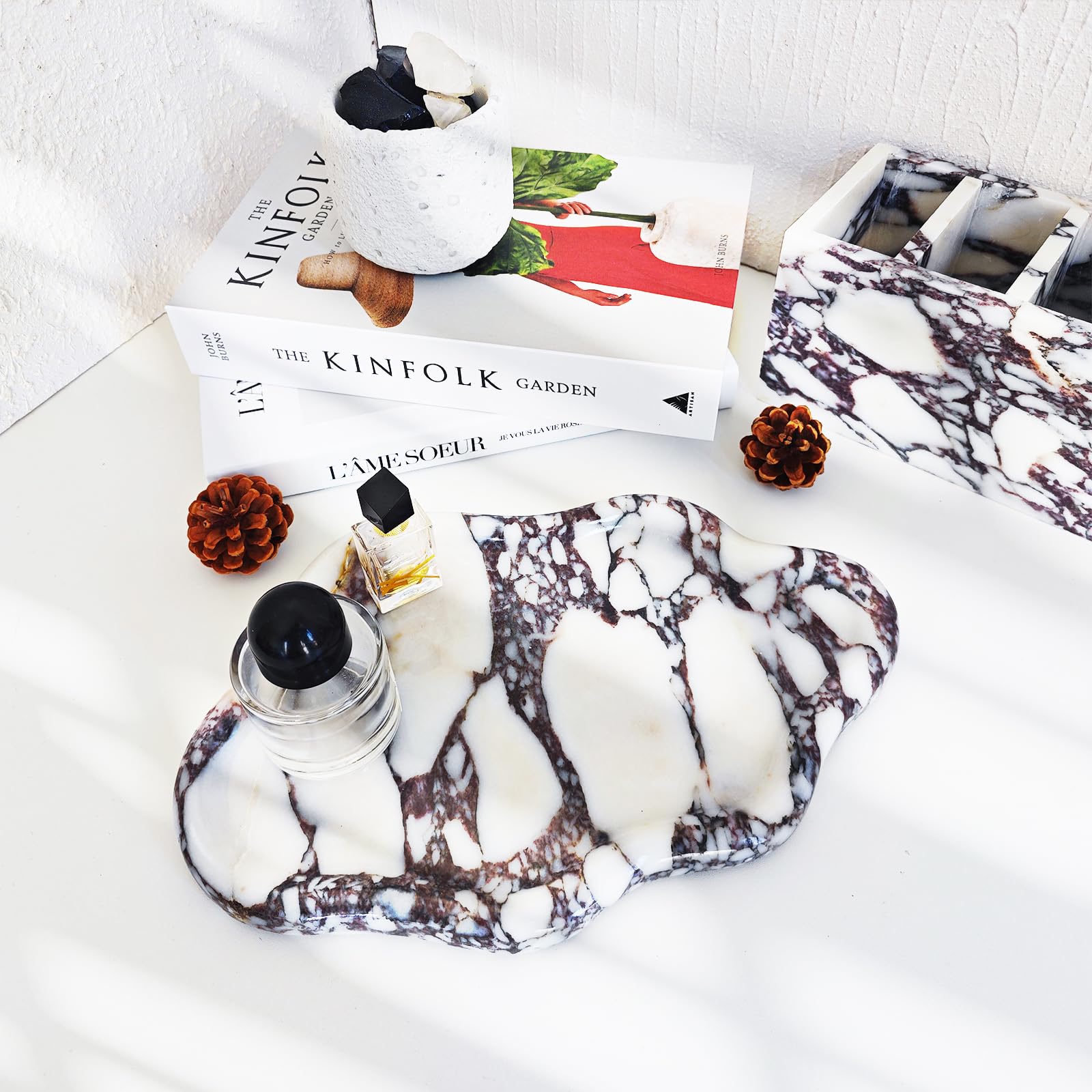 Natural Marble Tray, Vanity Decor Tray for Countertop Organizer, Catchall Tray for Perfume, Candles, Jewelry Dish?Kitchen Food Serving Trays,Cloud-Shaped Stone Tray for Home,Bathroom (baoge Cloud)