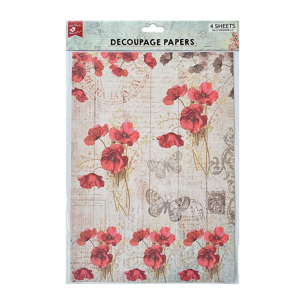 Little Birdie Decoupage Paper A4 4/Pkg-Poppy Grace