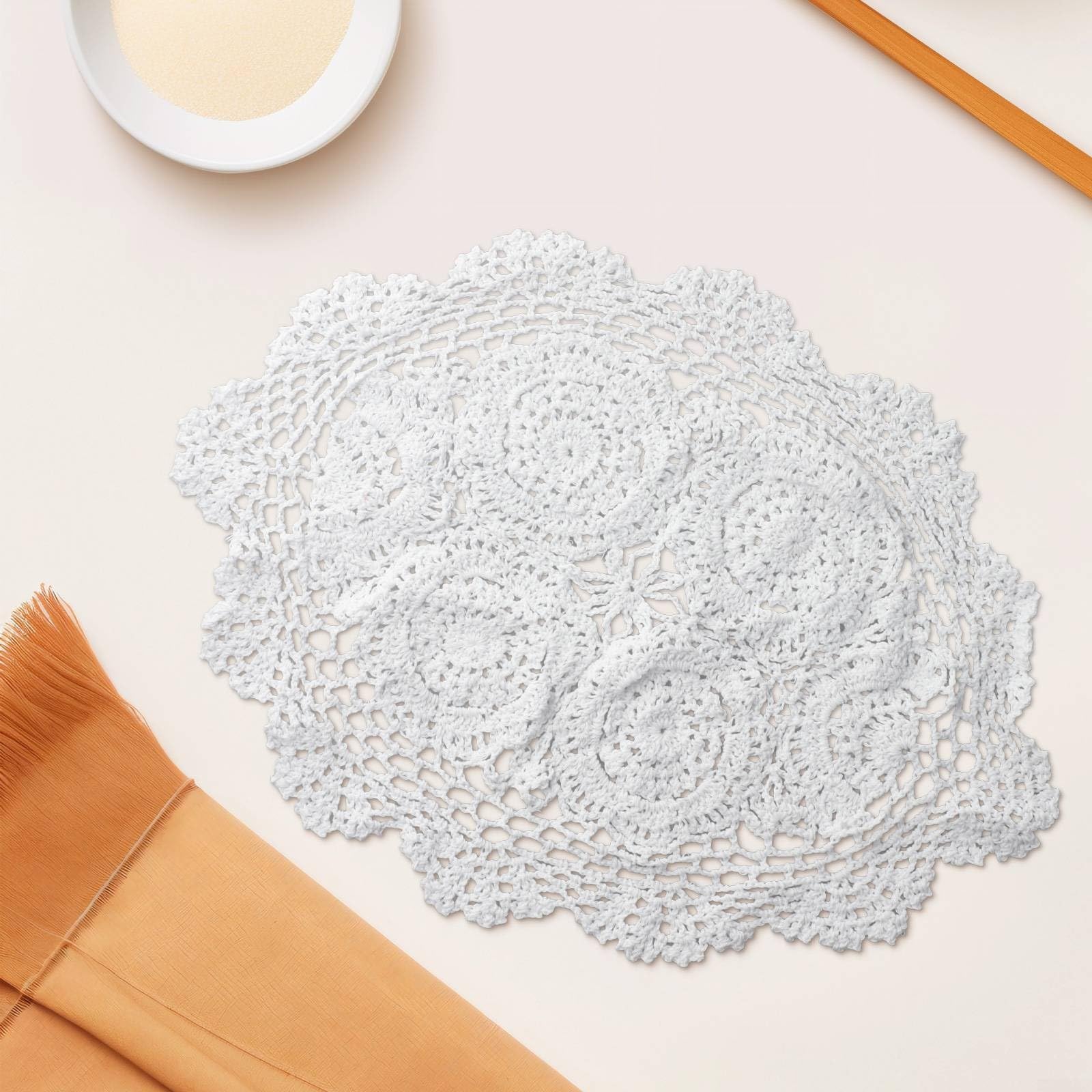 NAPPERON BRODE MAIN CENTRE DE TABLE JOURS DE VENISE 71CM BLANC