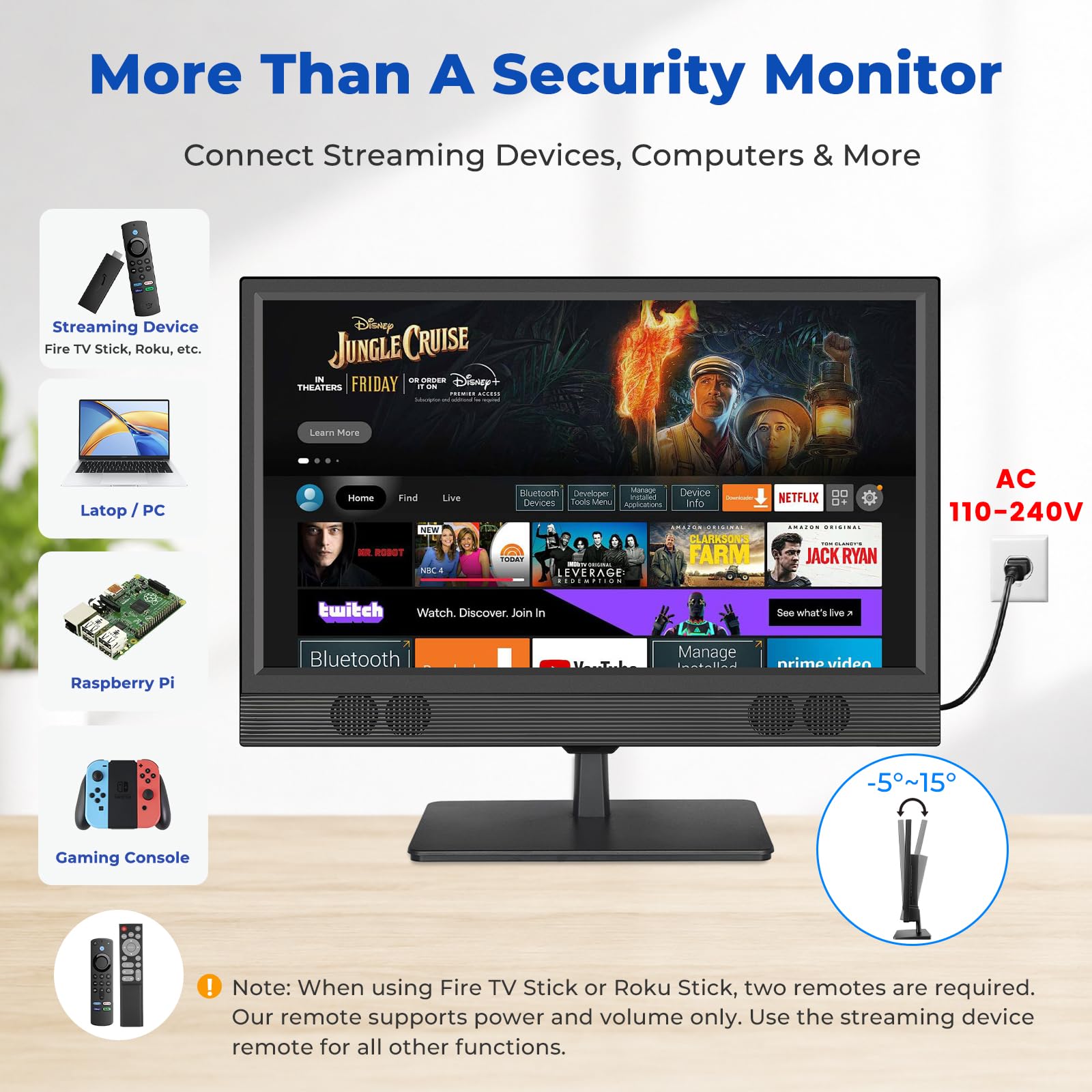 othoig Monitor per telecamera di sicurezza da 22 pollici, 1080p Full HD IPS CCTV, display di sorveglianza con ingressi HDMI, VGA, BNC, RCA, altoparlanti integrati e telecomando, monitor compatibile