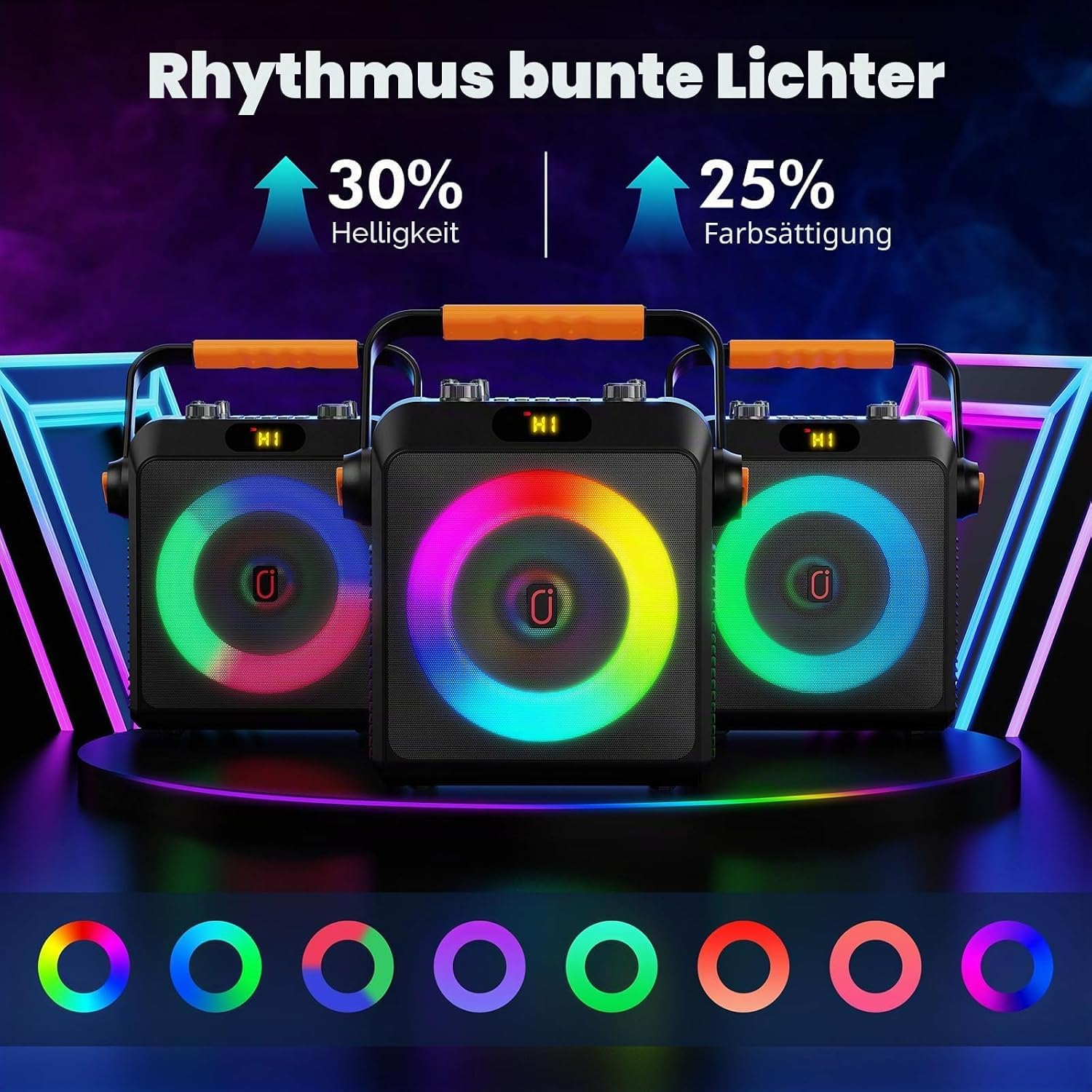 JYX Karaoke Anlage mit 2 Mikrofonen Ohne Verzögerung, Einstellbare Bässe & Echo für klaren Sound, 120W Leistung, Bluetooth 5.3, USB/AUX/TF, Ideal Für Familienfeiern, Partys & Outdoor-Aktivitäten