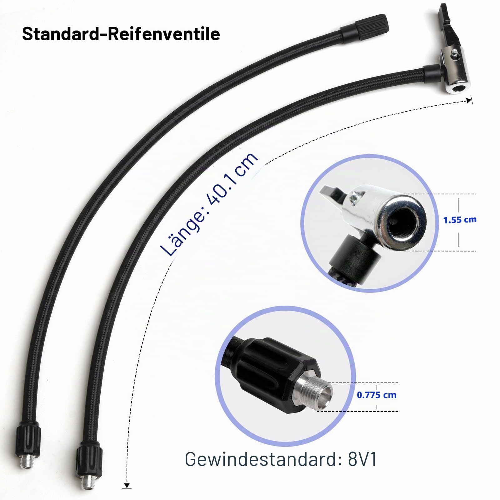 LEXIN Adapter für Französische Ventil, 40cm Luftschlauch mit Adapter für Amerikanische Ventil, 40cm Luftschlauch mit Hebelstecker Air Chuck und Ballnadel