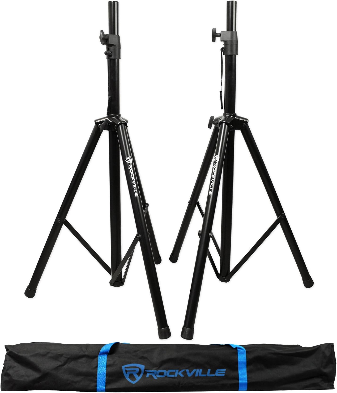 RVSS2 Pair Adjustable Tripod DJ PA Speaker Stands (2), Sturdy Steel Construction, Lightweight, Carrying Case Included, Perfect for DJs and Live Events