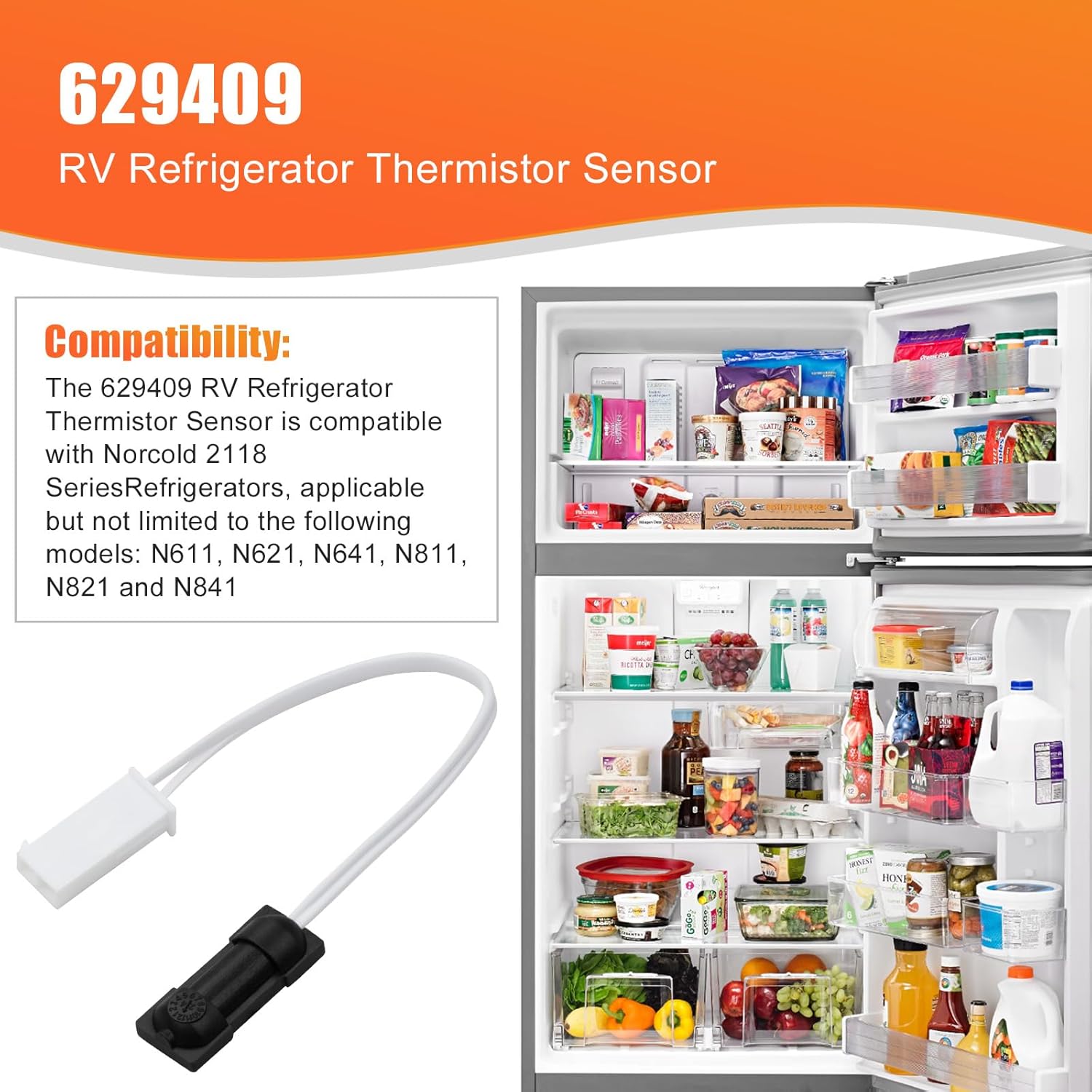 629409 RV Refrigerator Thermistor Sensor Compatible with Norcold 2118 Series Refrigerators N611, N621, N641, N811, N821, N841 Models, 1 Pack
