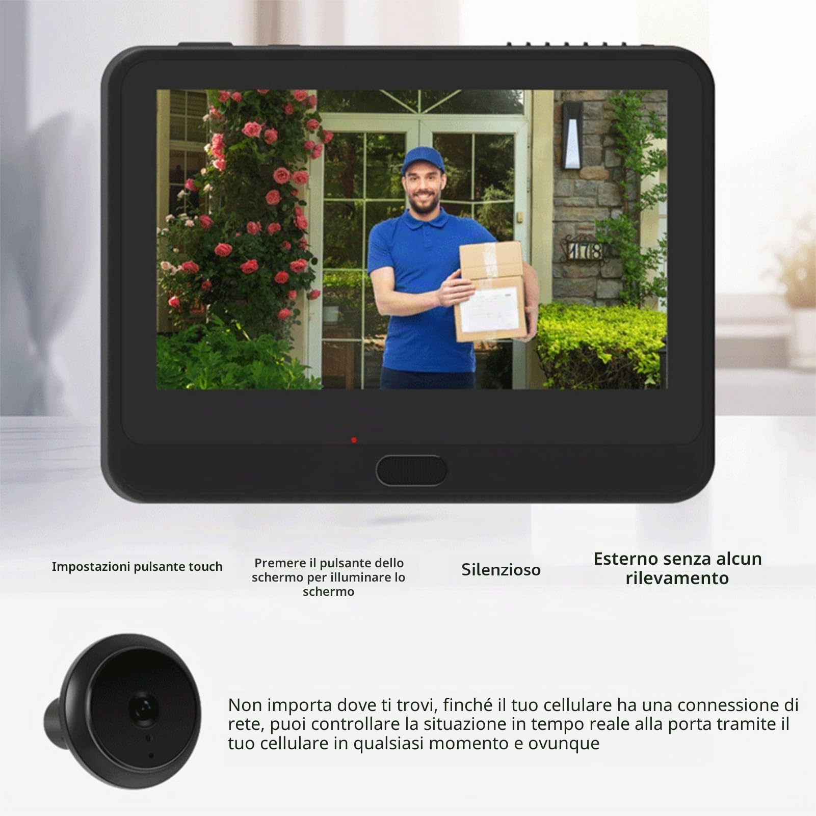Luocute Telecamera Spioncino Wireless, Schermo LCD a Colori 1080P 4,3 Pollici, Citofono Bidirezionale PIR, Spioncino Digitale per Rilevamento Umano, per Casa, con 30 Giorni di Standby,