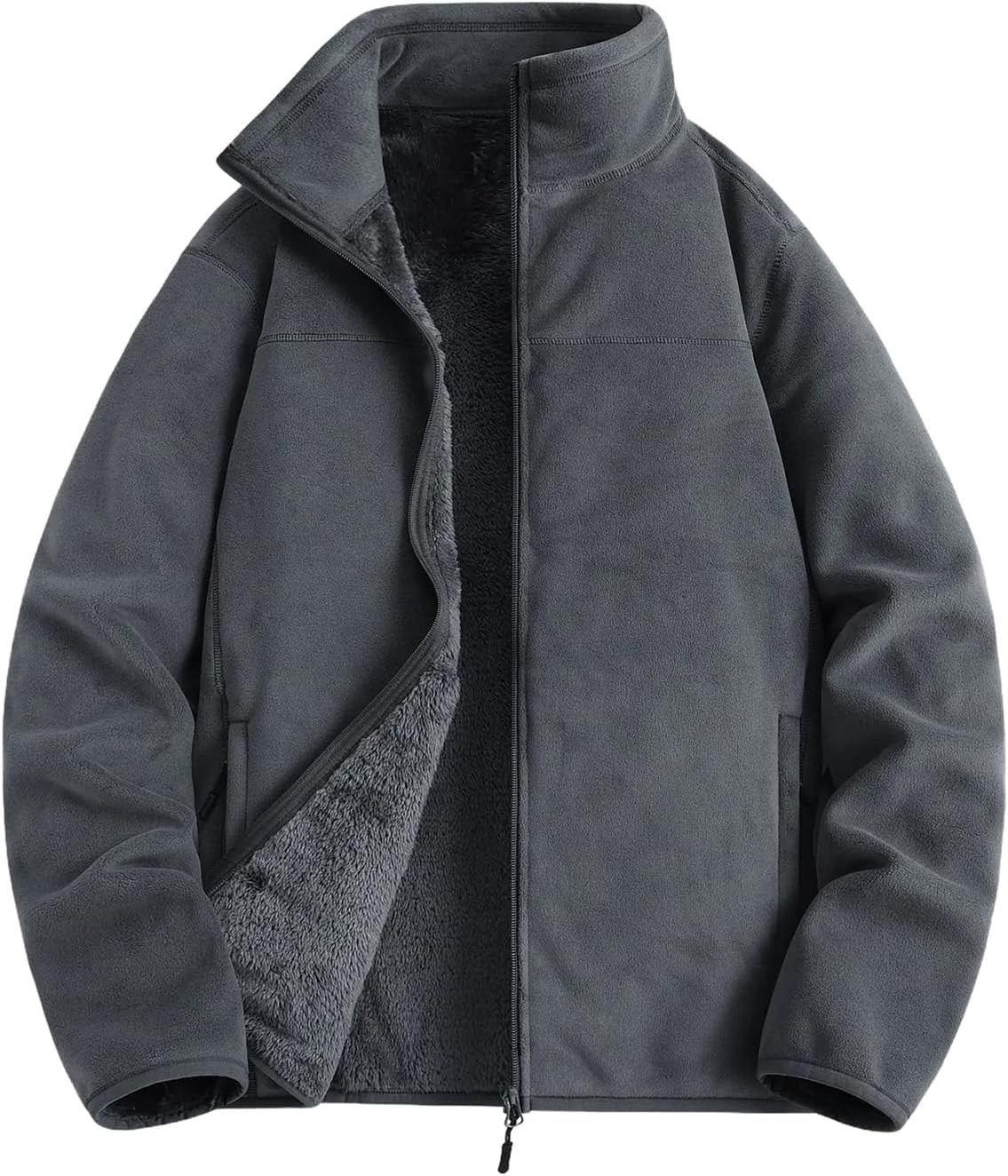 Men’s Trend Fleece Thickened Warm Zip Jacket Stand Collar Outdoor Leisure Winter Coat