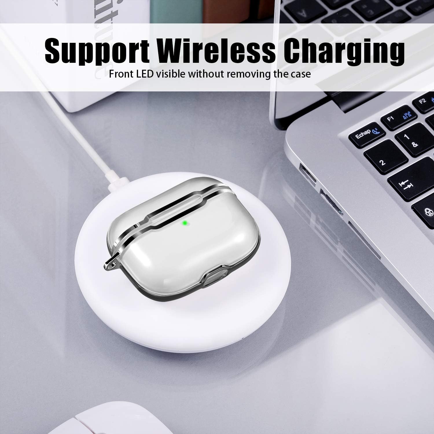 Witzon Compatible for AirPods Pro Case Clear Cover with Keychain, Hybrid Translucent Soft TPU Protective Cases Skin for Apple AirPod Pro 3rd GEN (2019), Men Women Girls Boys - Translucent/Black Frame