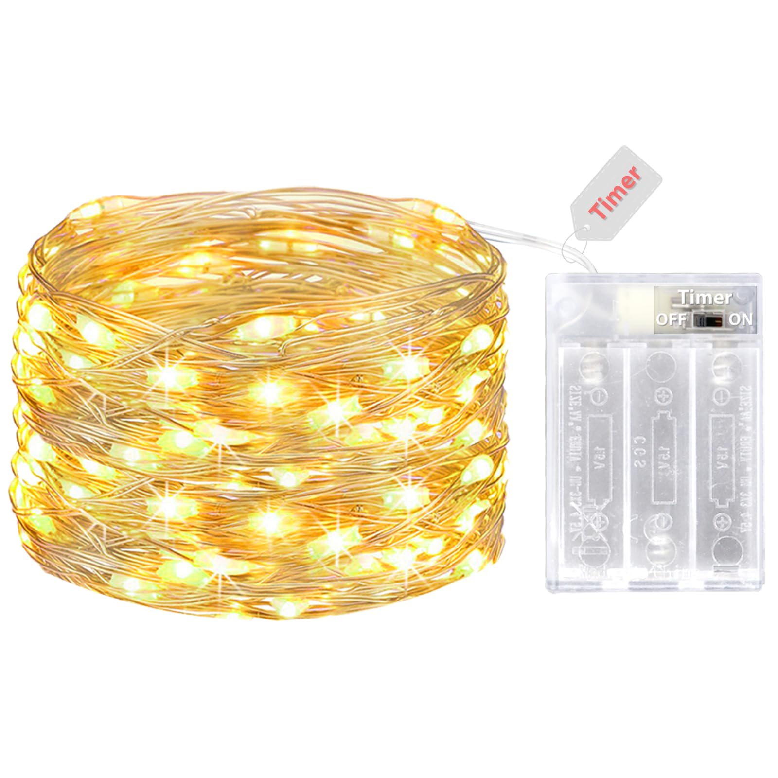 litogo Guirnalda Luces Pilas, Luces LED Pilas con Temporizador, Guirnaldas Luces LED Habitacion 5m 50 LED Luces de Cadena Micro para Decoración Interior Bodas Fiesta de Navidad