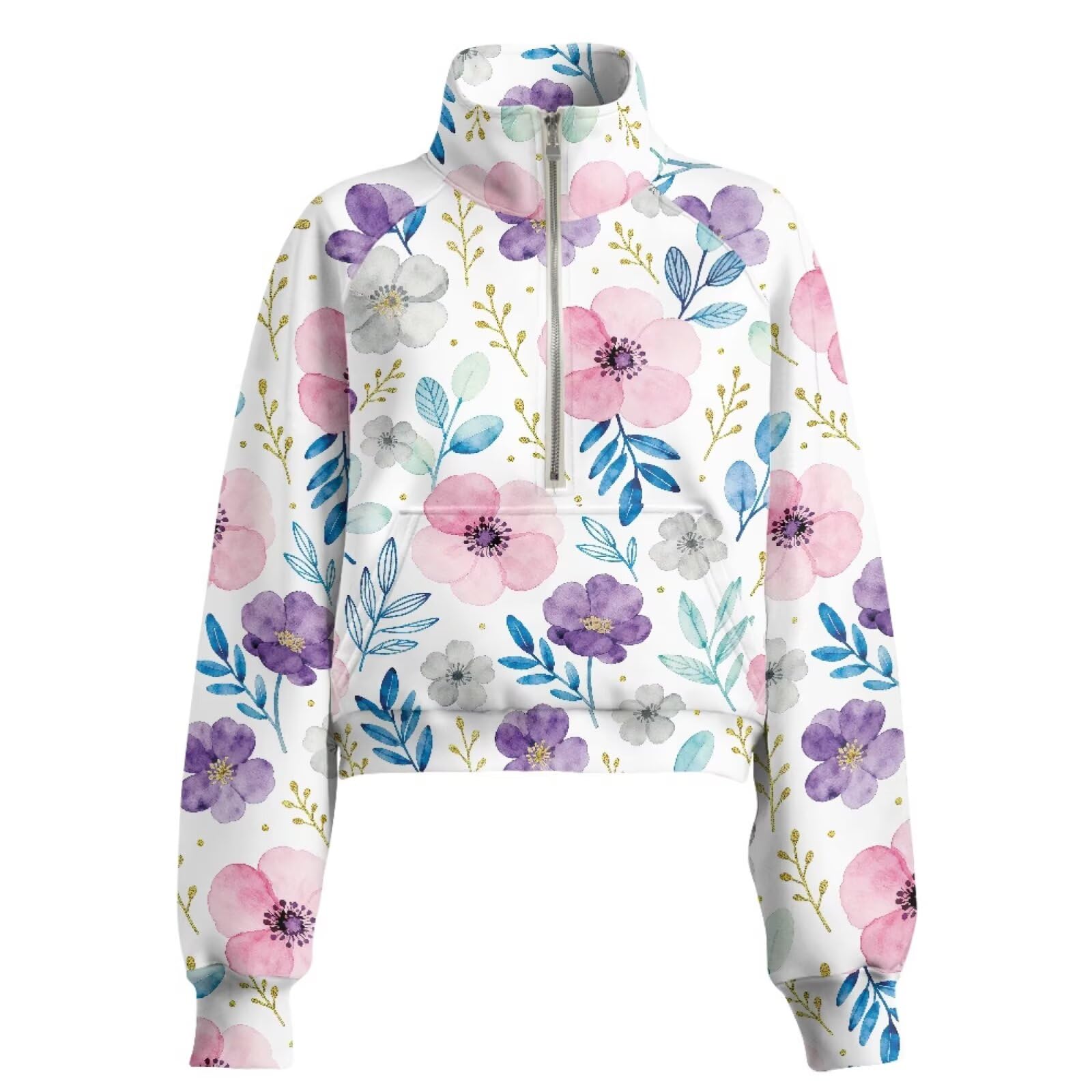 Poceacles Sudaderas cortas para mujer, media cremallera, sudaderas de gran tamaño, sudaderas de moda con cuello alto falso