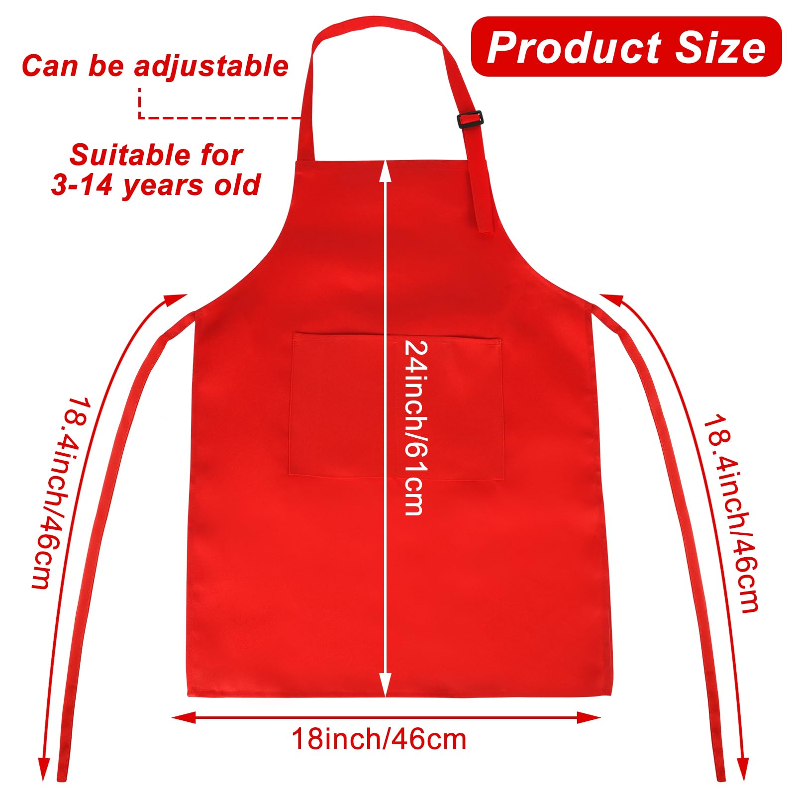 Morcheiong 8 Pack Adjustable Kids Apron Bulk with 2 Pockets Toddler Apron Kids Painting Aprons for Cooking Baking Paiting Boys Girls (Red) - Image 2