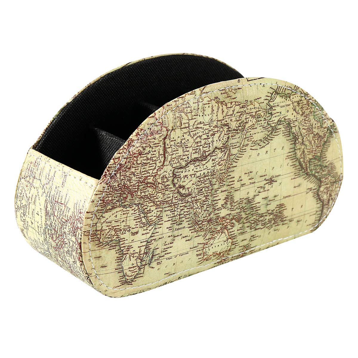 LINKWELLRemote Control Holder, Spacious Decorative PU Leather Makeup Organizer with 5 Compartments, Table Decor Storage Remote Caddy for TV, DVD, Blu-Ray, Office Supplies World Map Yellow PH57