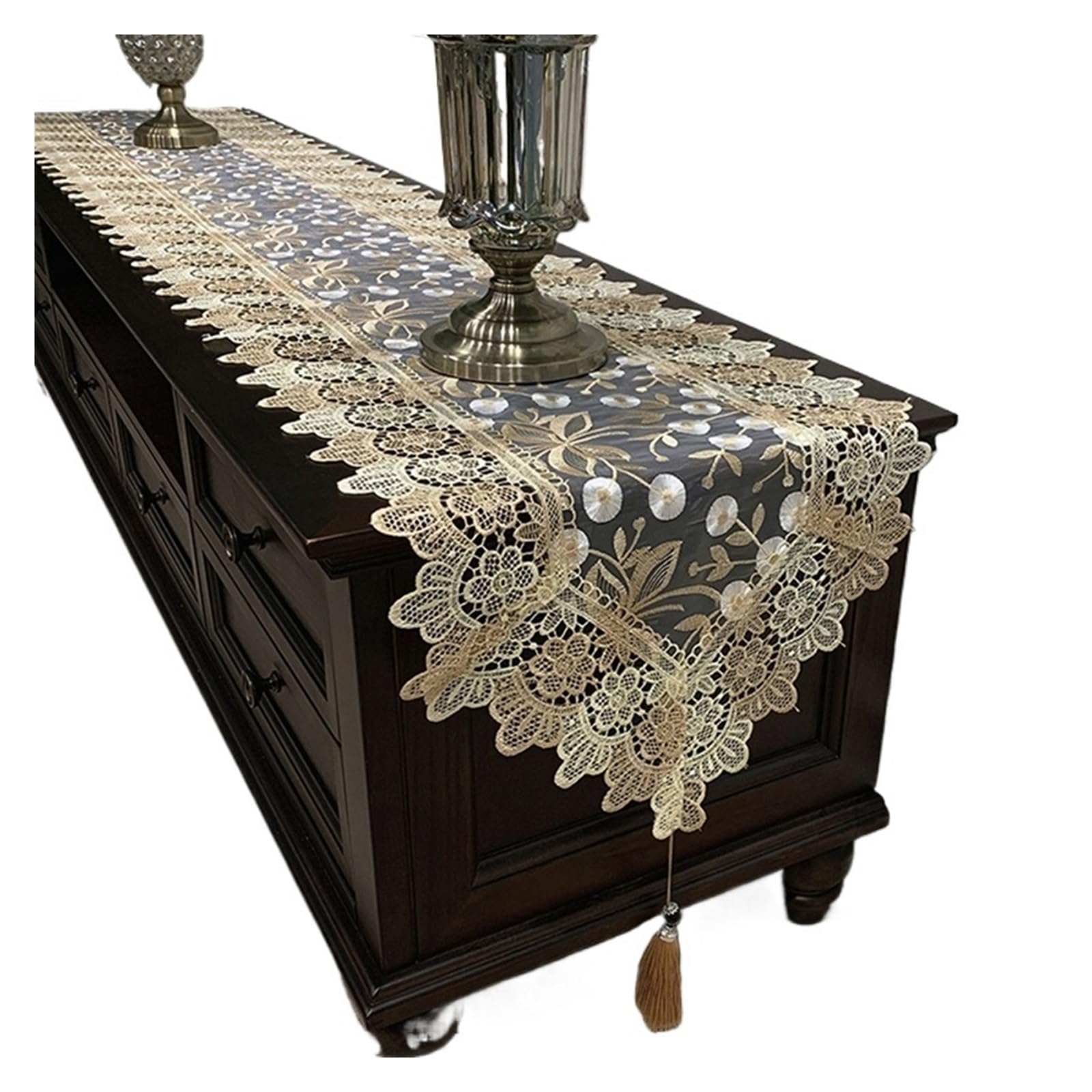 Runner da tavola in pizzo, Runner da tavola in pizzo ricamato con nappe floreali Decorazione natalizia(S4 Lace Table Runner,40x200cm)