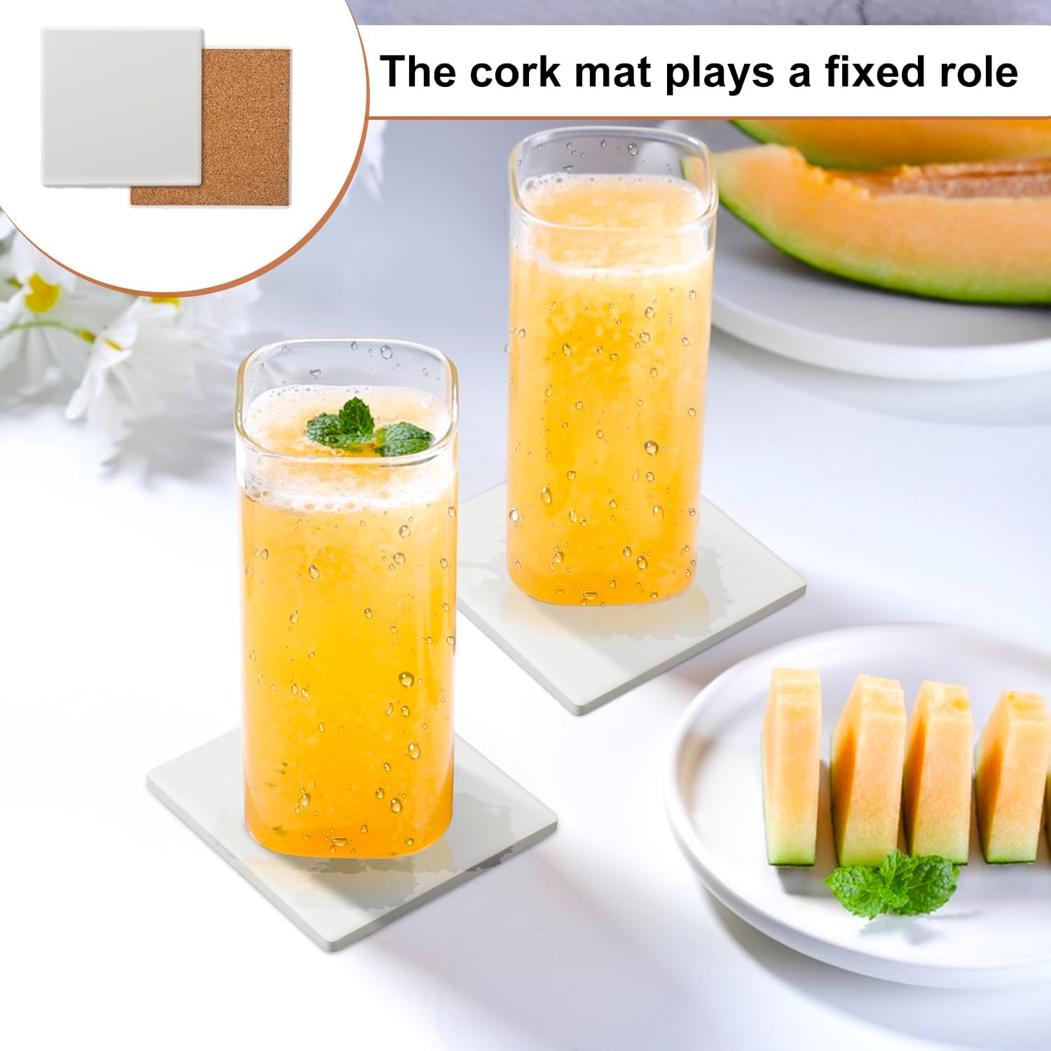 50 PCS 3.54 Inch Blank Ceramic Coasters with Cork Backing Pads, 3.54x3.54 Inch Square Unglazed Ceramic Coasters Tiles for Crafting, Absorbent Ceramics Coaster for Drink