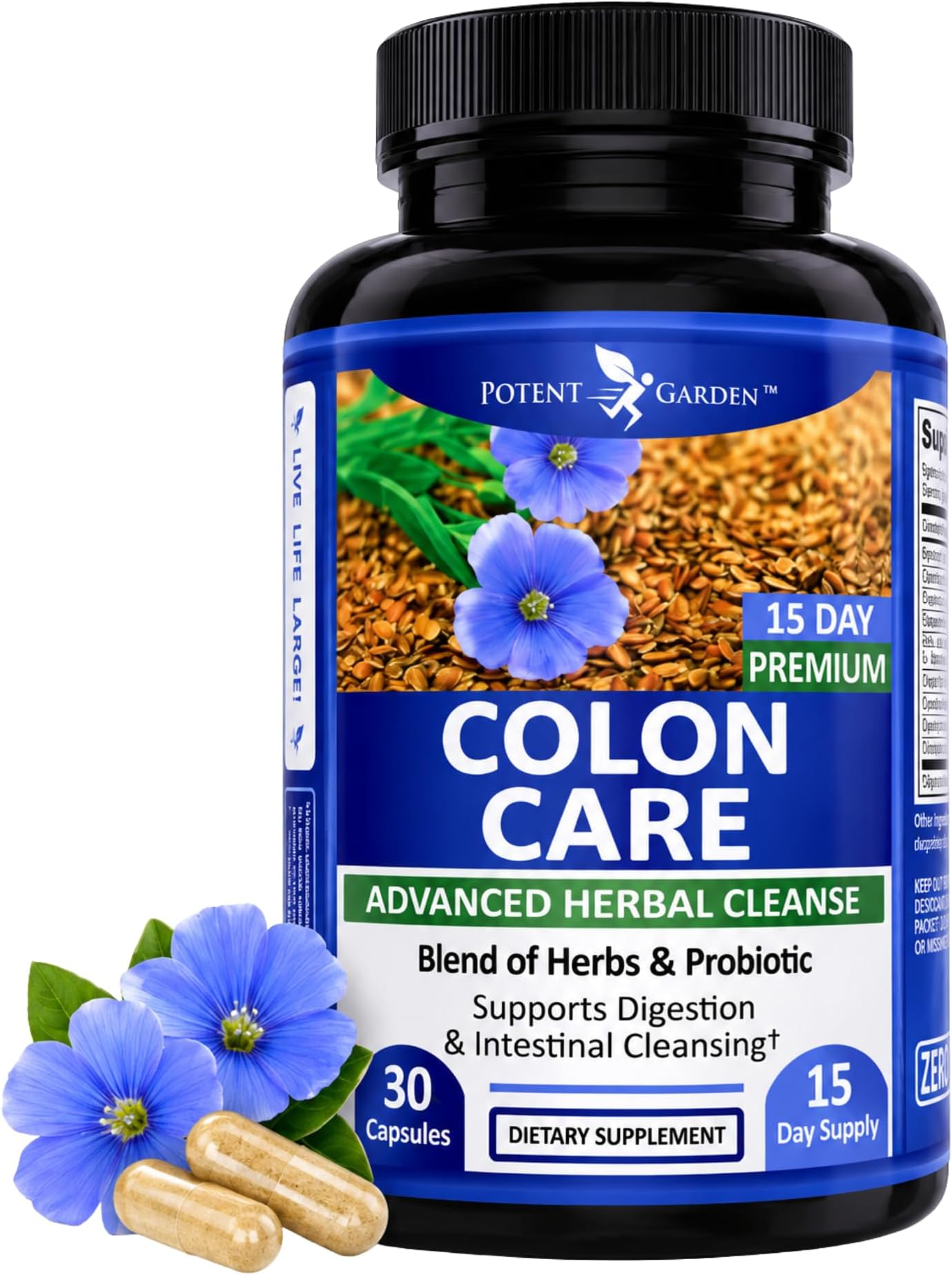 Potent Garden 15 Day Colon Cleanse Capsules โ Fiber, Herbs & Probiotics for Digestive Health, Regularity & Gentle Daily Support โ 30 Capsules