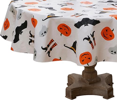 Serafina Home Mantel de vinilo de Halloween vinilo PEVA con mantel de respaldo de franela reutilizable (Jack O Lantern, 70 pulgadas redondo) Serafina Home Mantel de vinilo de Halloween vinilo PEVA con mantel de respaldo de franela reutilizable (Jack O Lantern, 70 pulgadas redondo)