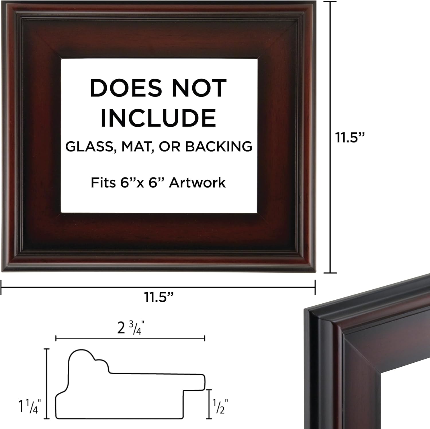 Creative Mark Plein Air Style Frame, Mahogany, 6x6-2.75" Wide Moulding with 1/2" Rabbet Depth, Open Back W/O Glazing, Museum Quality, For Art Panels, Stretched Canvas, Pictures & More