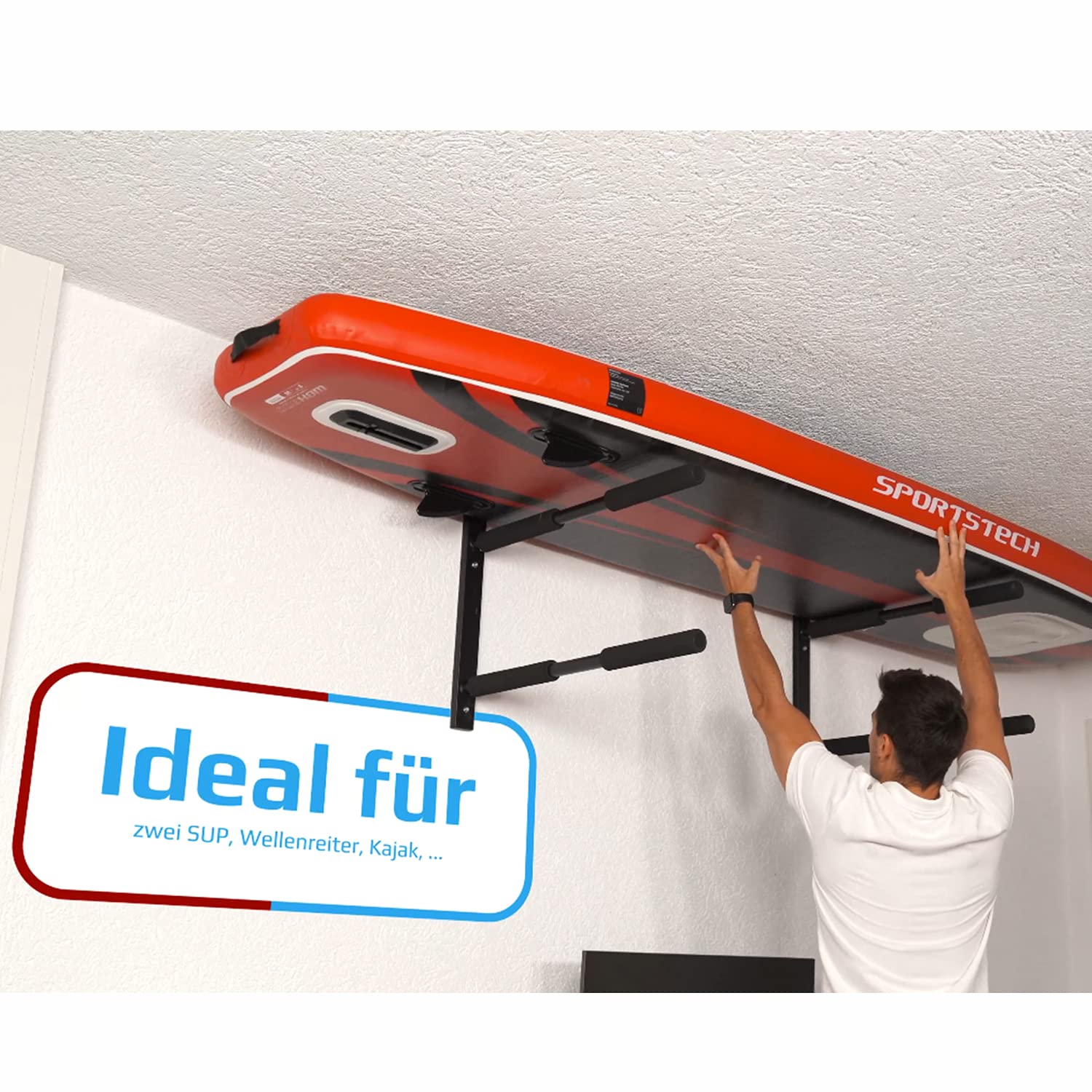 Wall-SUP 4boarder® - Soporte de pared para 2 tablas de paddleboard, surf, longboard, kayak, color negro
