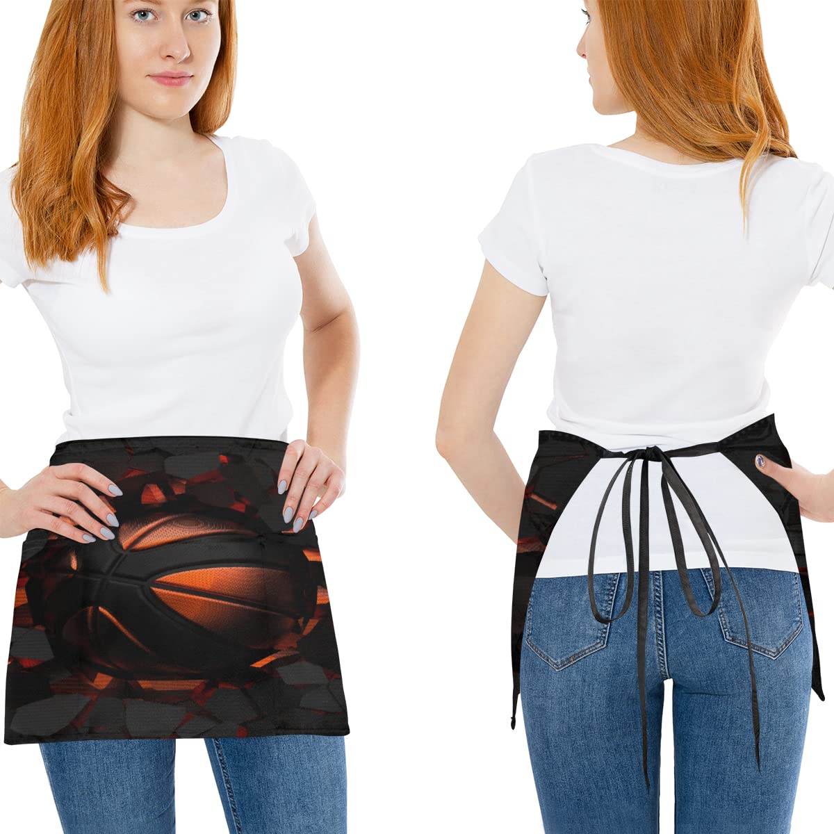 bisibuy Cool Basketball 3 Pack Server Aprons with 3 Pockets, Black Waitress Waiter Wasit Apron for Women Men Restaurant Bistro Cafe Bars Half Aprons Waitress Server Accessories