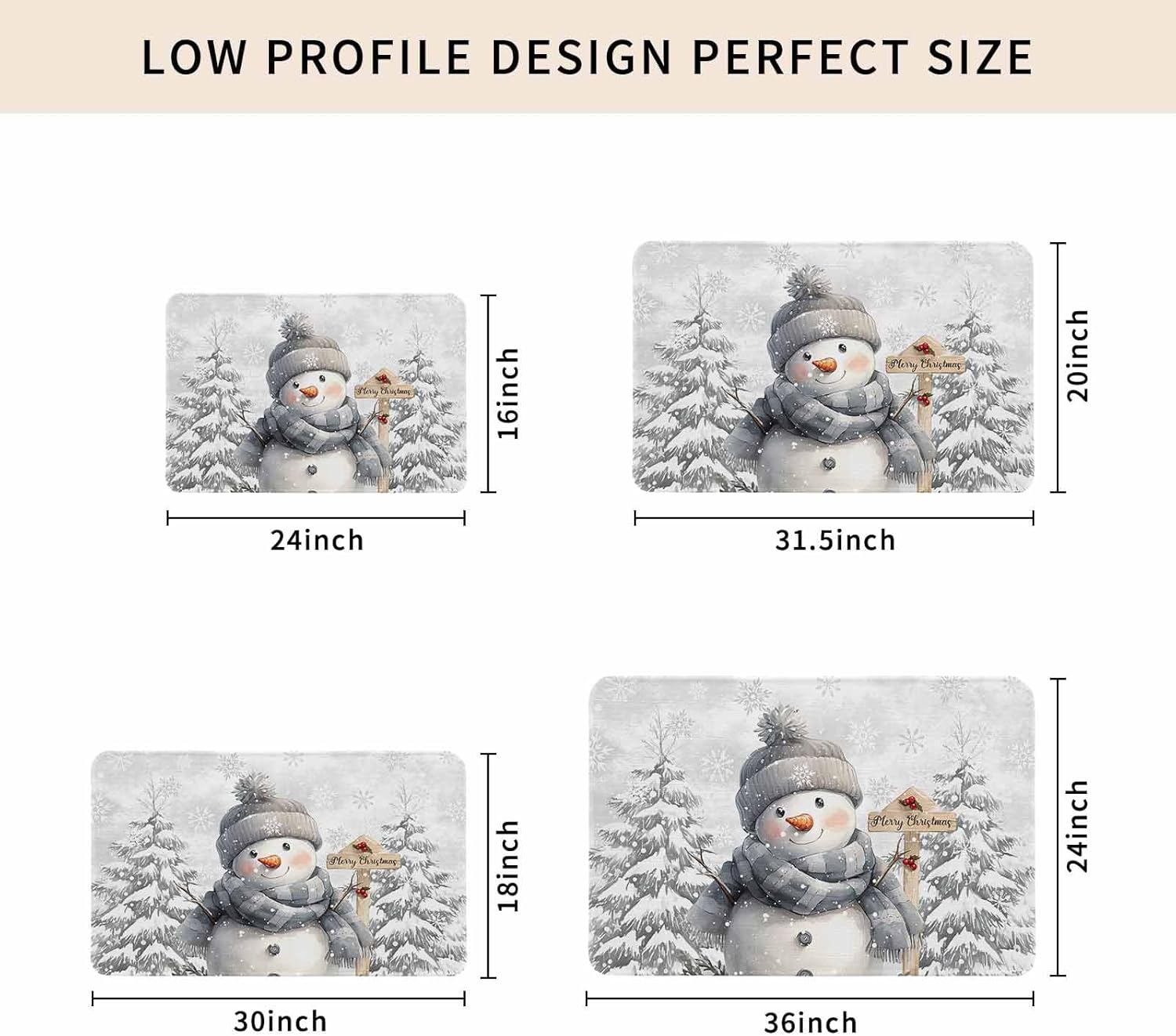 ALAGEO Christmas Snowman Welcome Mat - White Snowflake Scenery Winter Holiday Door Mat - 24 x 36 Inch Non Slip Rubber Indoor/Outdoor Entrance Rug