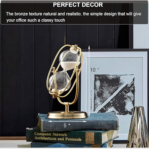 Miniatura 10 de SuLiao Temporizador de reloj de arena, reloj de arena de metal de 30 minutos, vidrio de arena de latón para decoración de escritorio