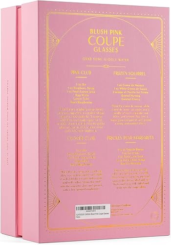 Miniatura 7 de Vasos vintage Art Deco Blush Pink Coupé con bordes dorados | Juego de 4 | Cristalería de cóctel acanalada de cristal de 7 onzas para beber champán,