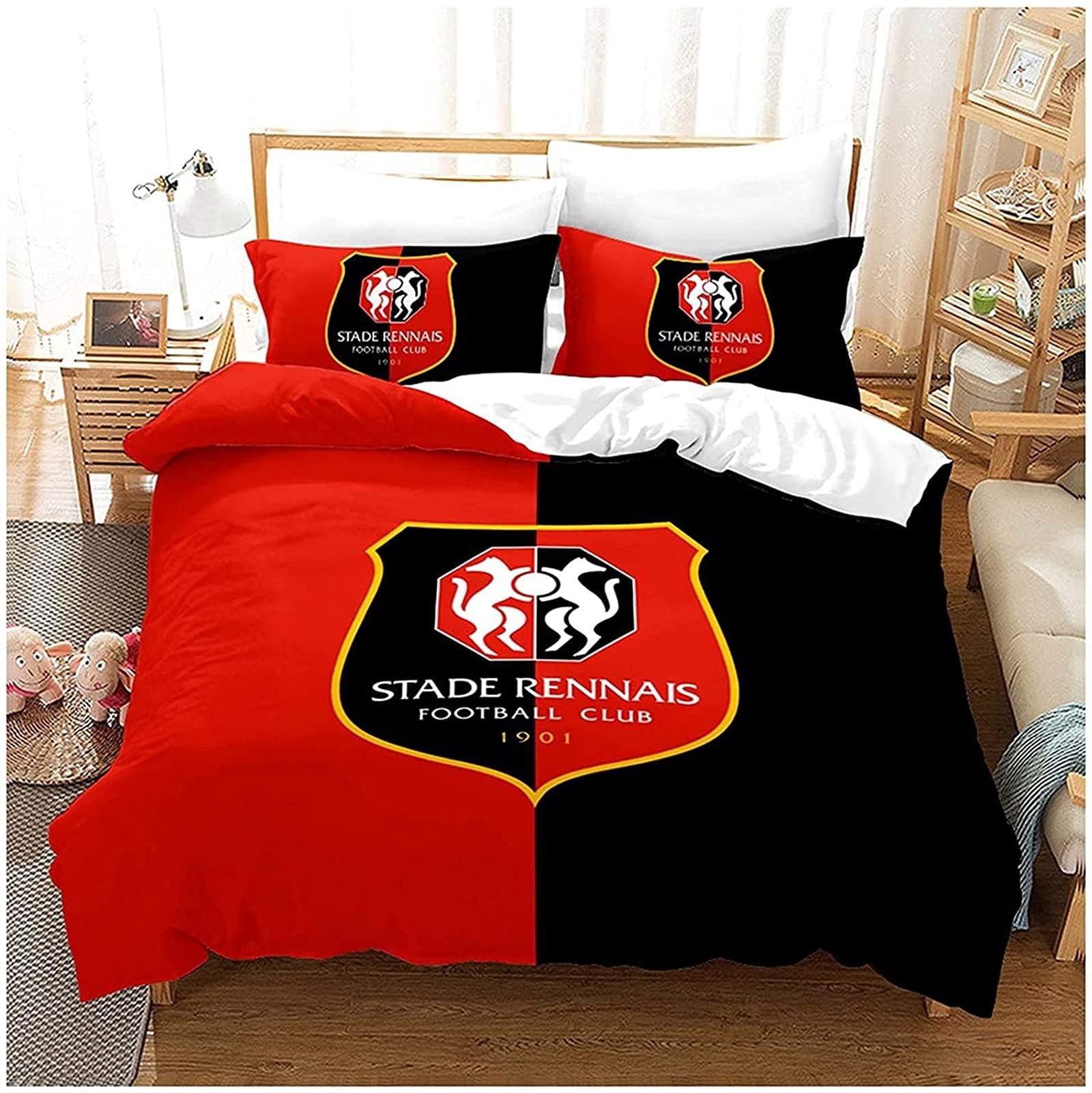 Parure de couette football Stade Rennais 140x200 cm contre les chambres sans style
