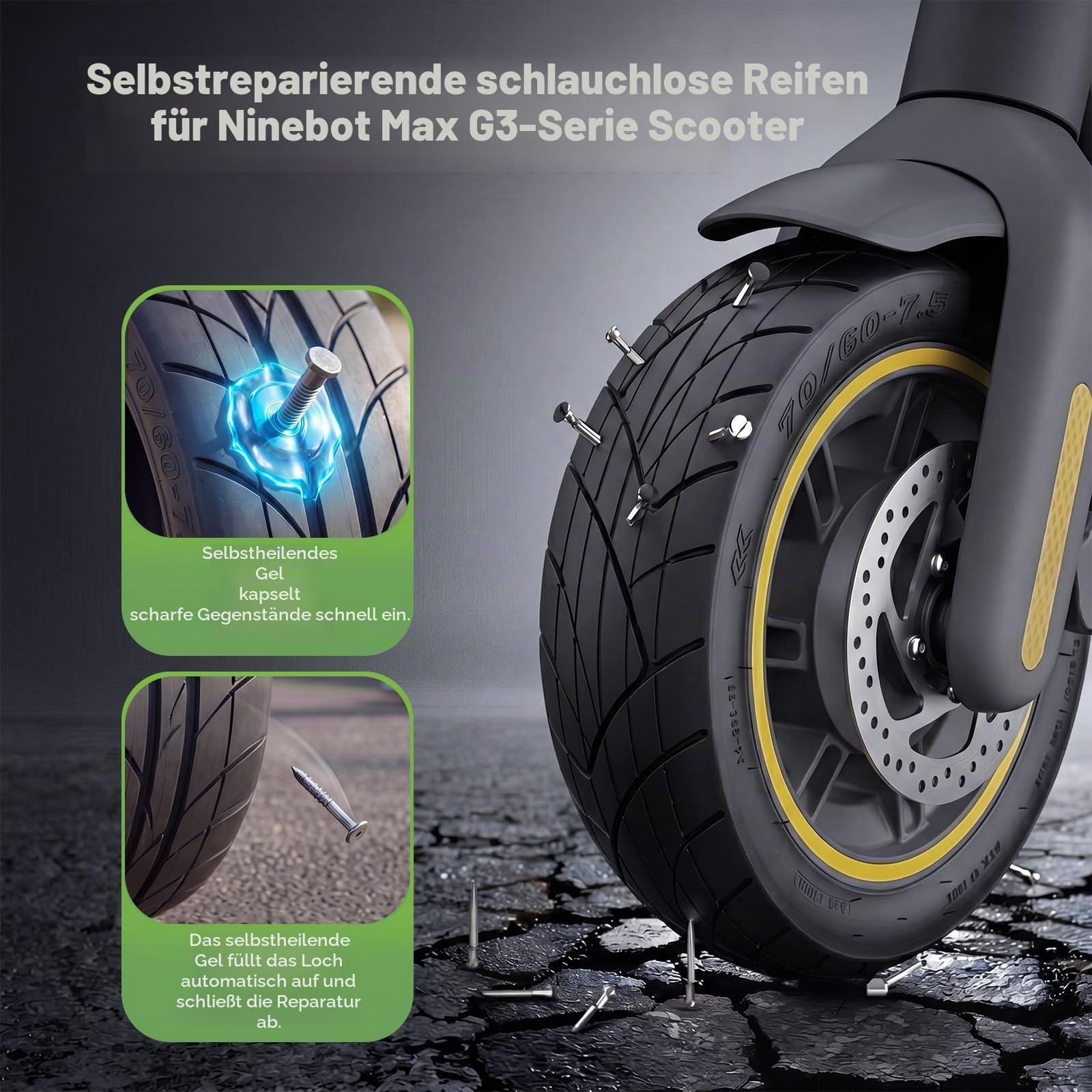 70/60-7.5 Reifen Tubeless für Segway Ninebot MAX G3 E Scooter Vakuumreifen