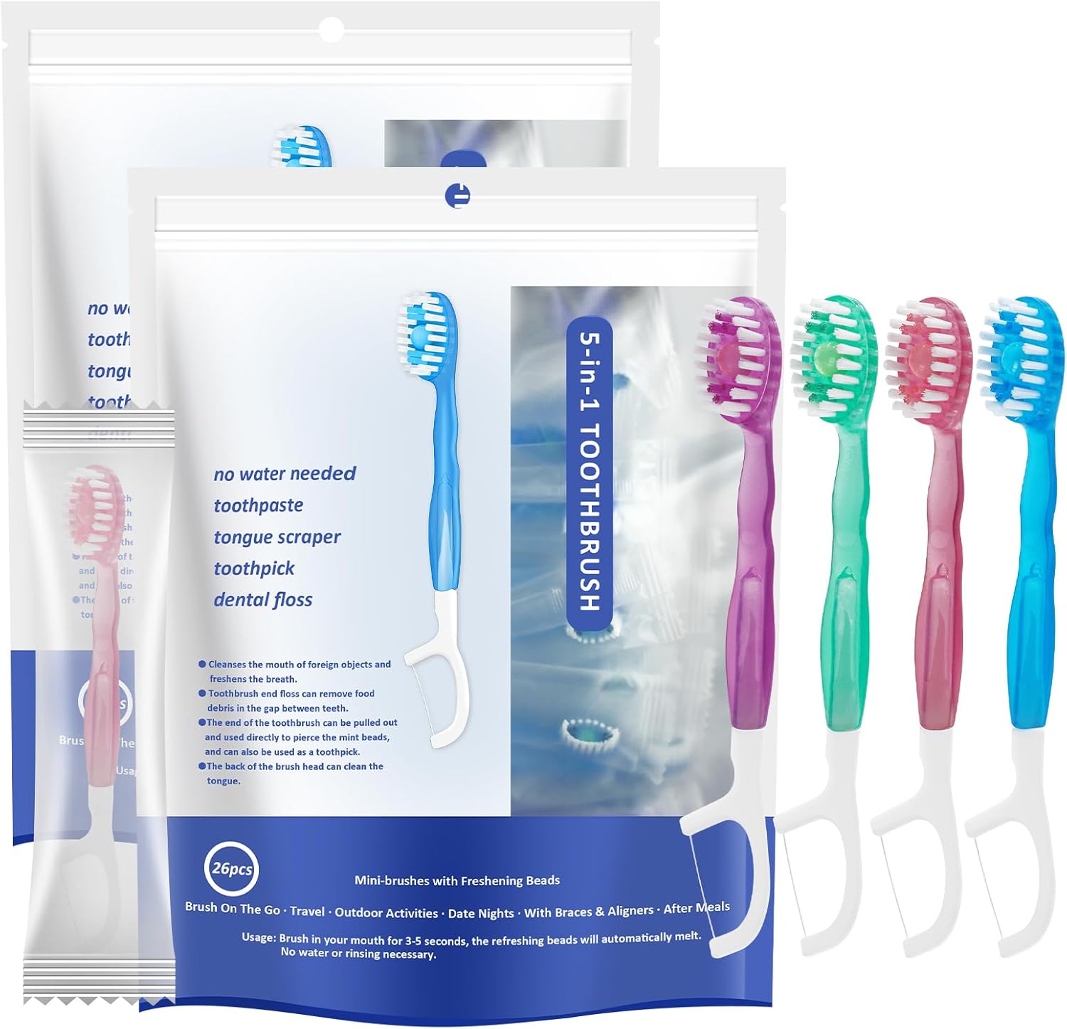 1 Mini Brushes-Disposable Toothbrushes with Tootaste + Floss + Pi +
