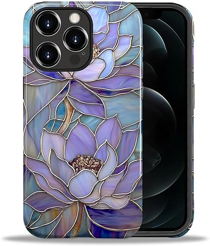 Miniatura 72 de Funda para iPhone 11, carcasa dura a prueba de golpes + silicona suave 2 en 1 híbrida, parachoques a prueba de caídas - Vidrio manchado con flores