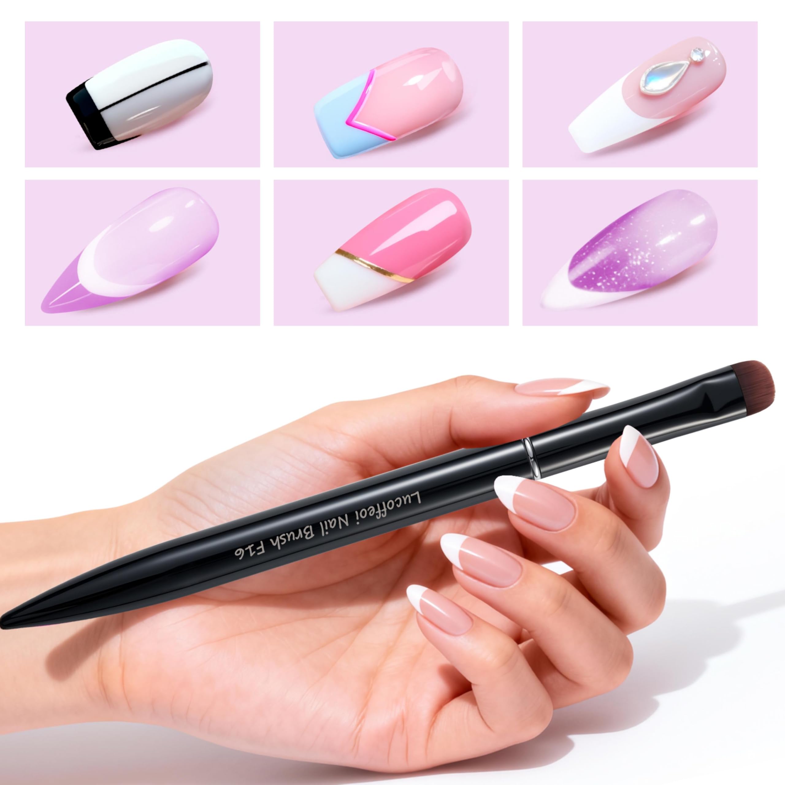 Cepillo de uñas para puntas francesas y esmalte de gel de limpieza, cepillo fino de precisión para acrílico, poligel, cepillo profesional Kolinsky Sable para arte de uñas (negro, F14)