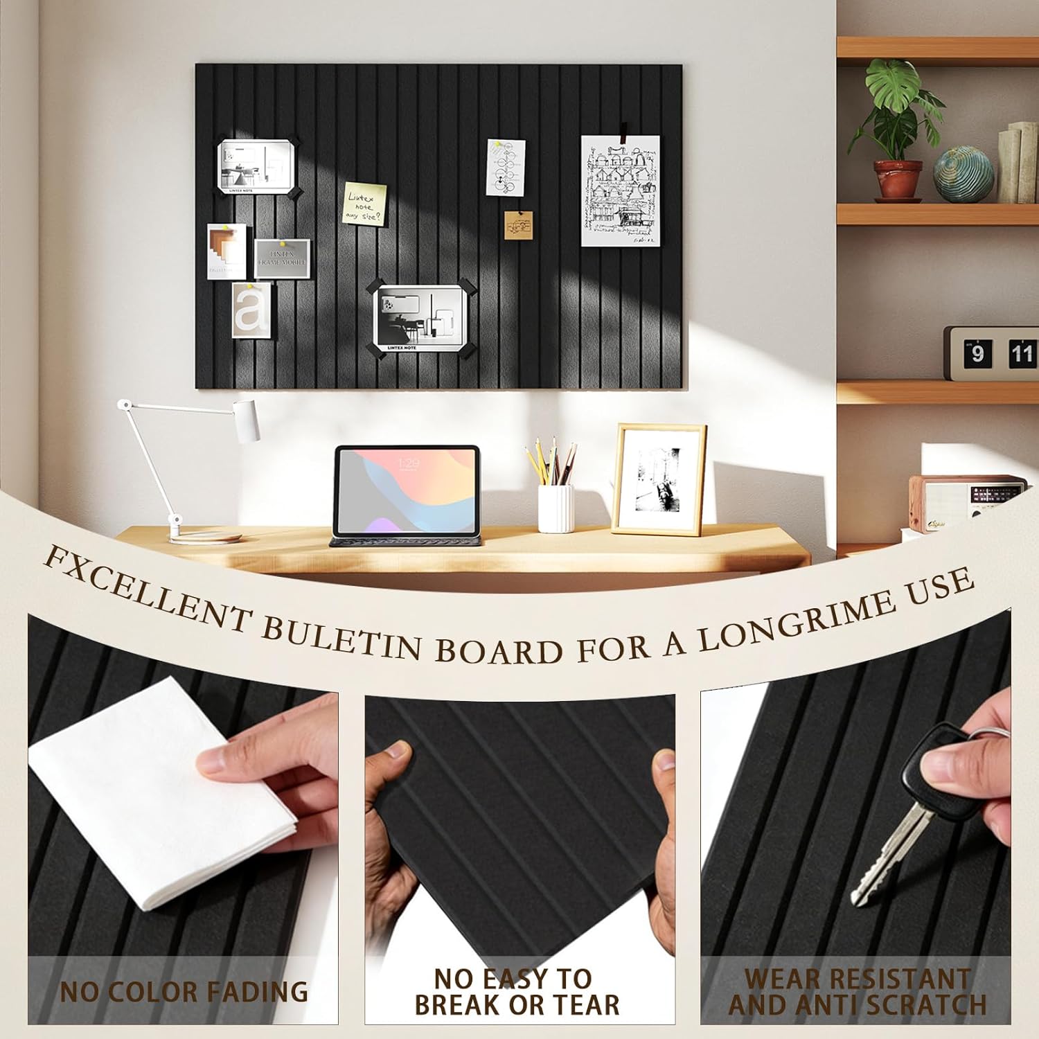 JBER Large Felt Bulletin Board 48"x36" - 12 Pack Felt Wall Tiles, Cork Board Alternative to Use in Office & Home Decor, Classroom Decor, Vision Board to Display Your Photos(Black)