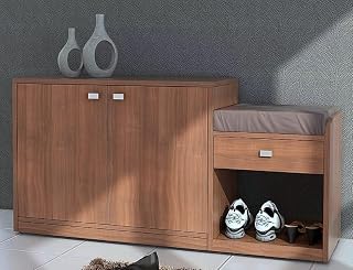 DesignFit Engineered Wood Shoe Cabinet with 1 Drawer Storage and Cushion Seat Wooden Shoe Rack for Home and Office (Brown ... Price In India