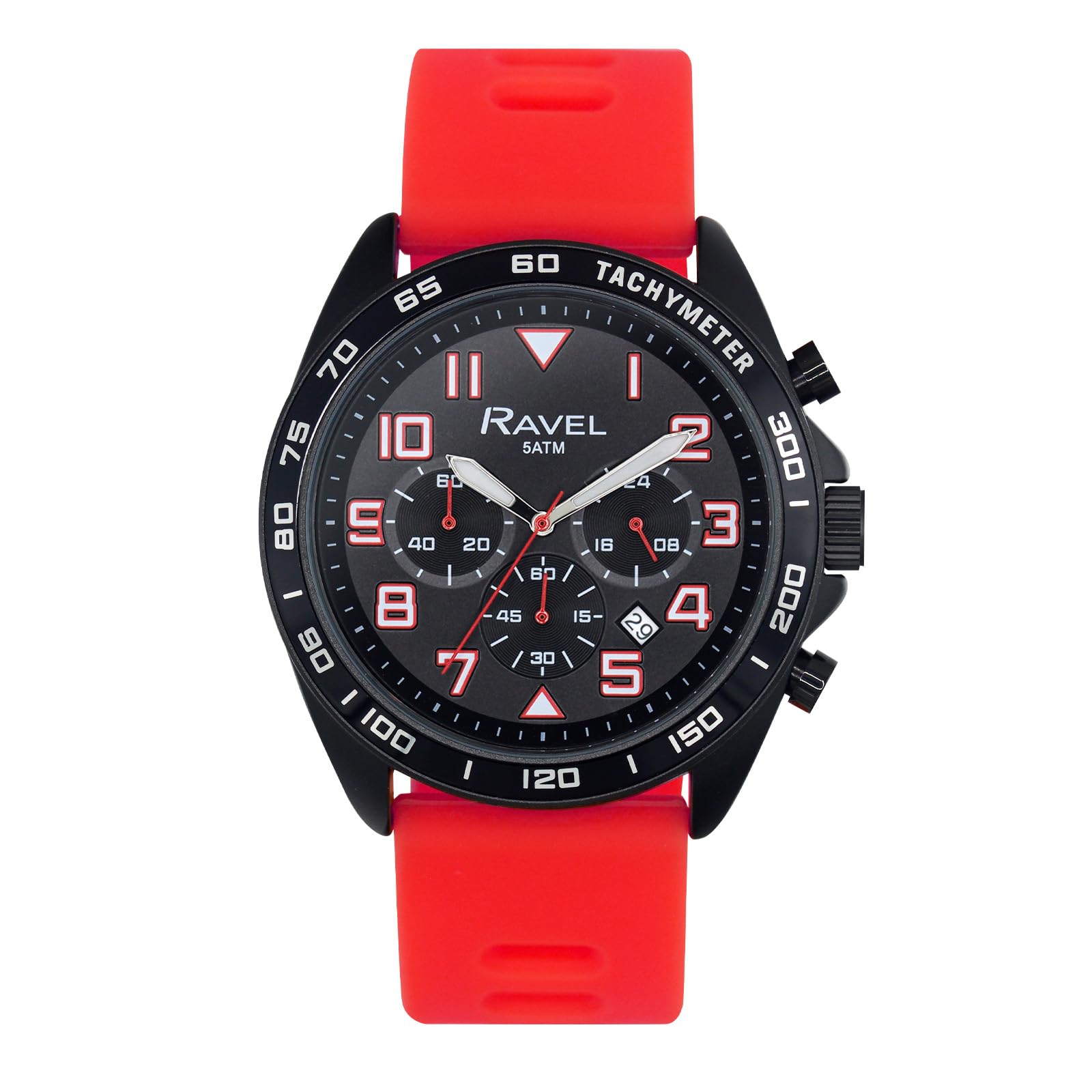 Ravel Plus - Montre de Sport pour Hommes (46 mm) Chronographe Noir, Bracelet en Silicone - Quartz Analogique Japonais - RP.CHR.01-04M