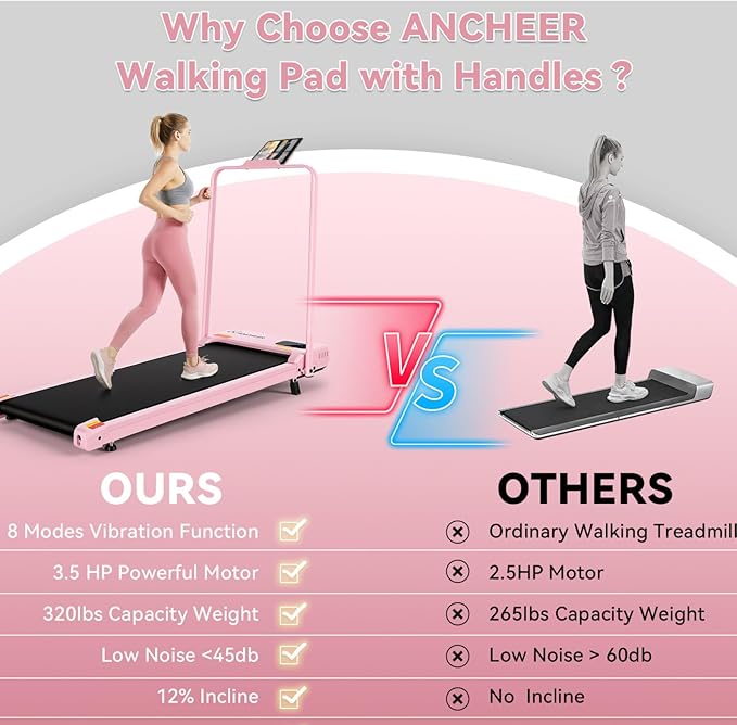 Caminadora Plegable con Inclinación y Masaje Rosa miniatura 6