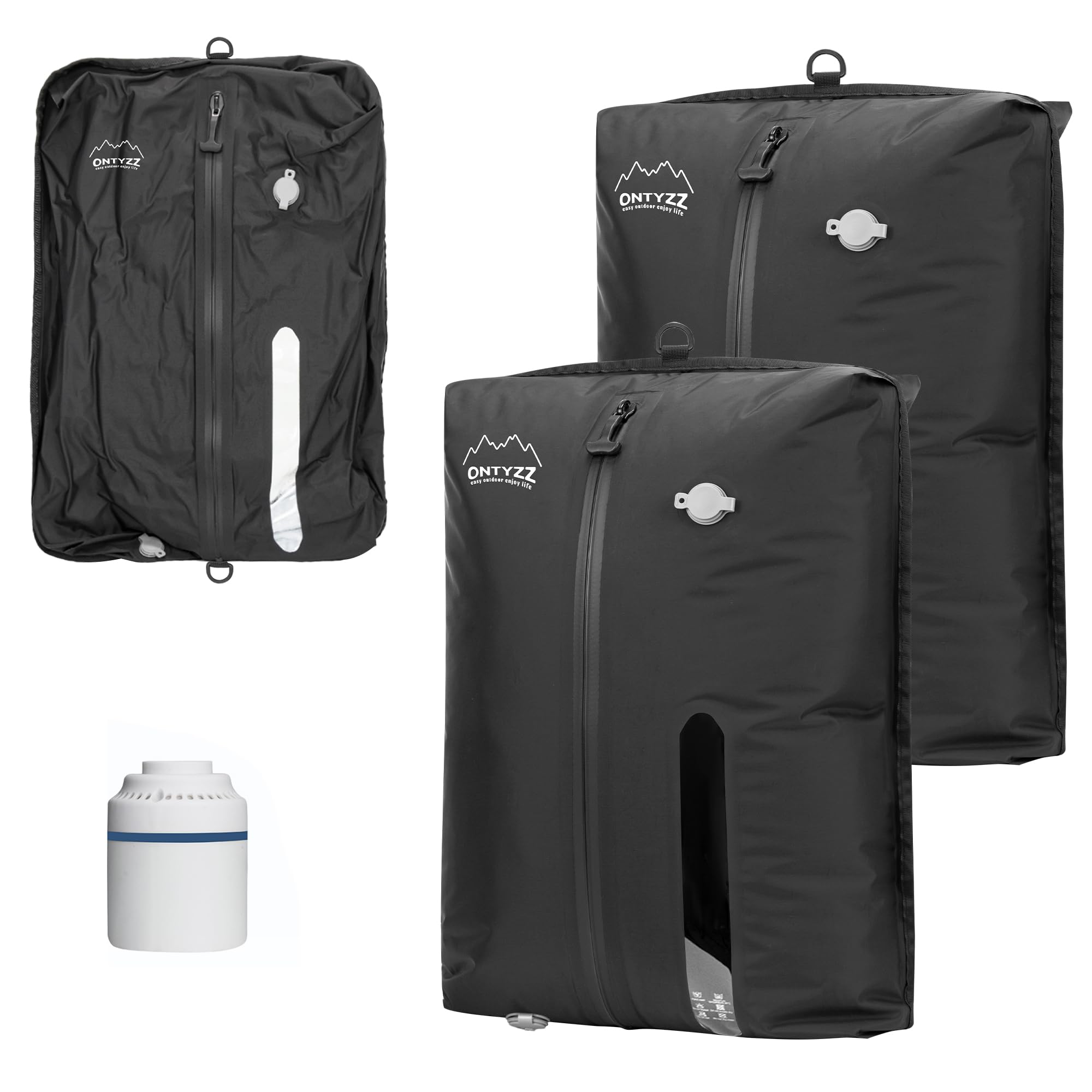 Photo 1 of ONTYZZ Vacuum Bags for Travel, Reusable Vacuum Compression Bag, Recycled IPX8 Waterproof Space Saver Bag for Luggage/Camping/Home Storage (2 Pack with Air Pump-Black)