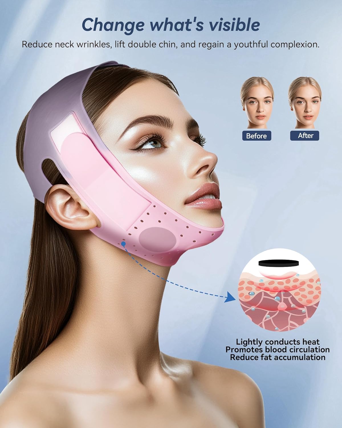 V-Line Sculpting Face Mask – Silicone Chin Strap for Jawline Tightening & Double Chin Reduction (23-27 Inches) (BLUSH) - Image 2