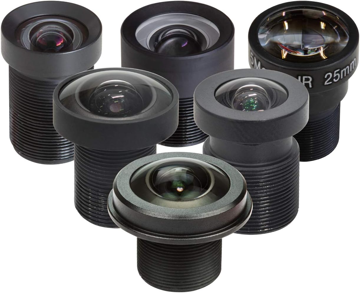Arducam M12 Lens Kit for Raspberry Pi HQ Camera (Type 1/2.3), 20 to 180 Degrees Telephoto, Wide Angle, Fisheye Lenses with M12 to CS-Mount Adapter, Locking Ring, Cleaning Cloth and More
