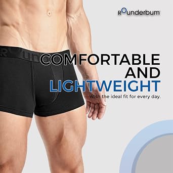 Rounderbum Mens Underwear - Mens Boxer Briefs - Boxer with Butt Enhancing Pads - Body Shaper - Padded Underwear Shapewear BLACK Medium