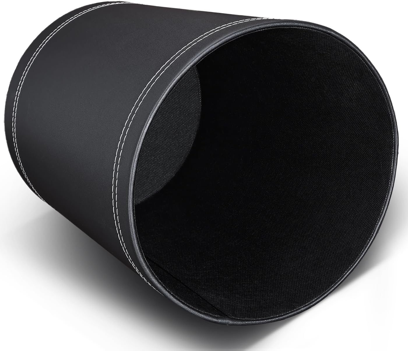 KINGFOM 3 Pack PU Leather Small Office Trash Can Wastebasket, Round Garbage Container Bin for Bathrooms, Powder Rooms, Kitchens, Home, Bedroom, High-Class Hotel, Black