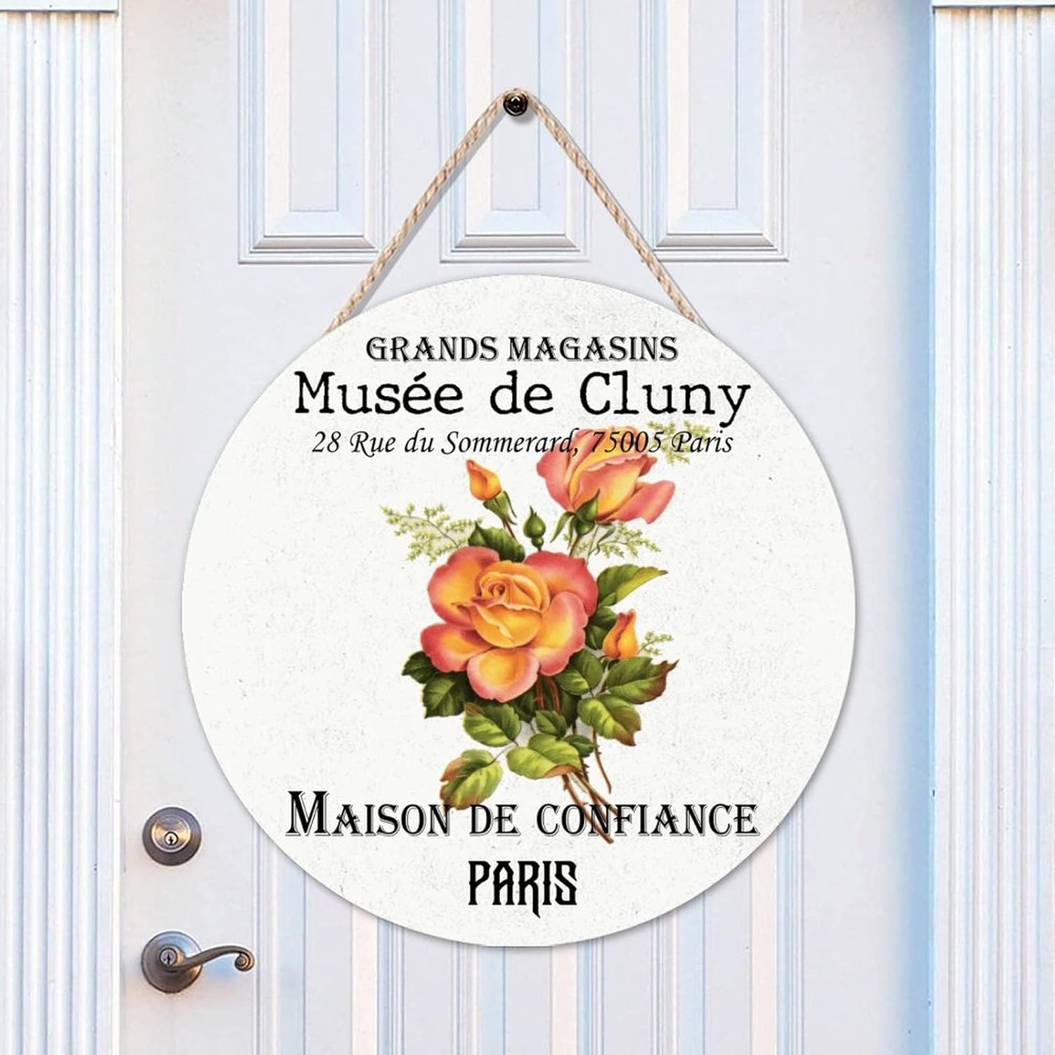 Vintage Flower Wood Door Sign, Floral Front Door Sign, 16x16in Personalized Pattern Wall Door Hanging Sign for Front Door Entryway Porch Bar Pub Farewell Party Housewarming Gifts