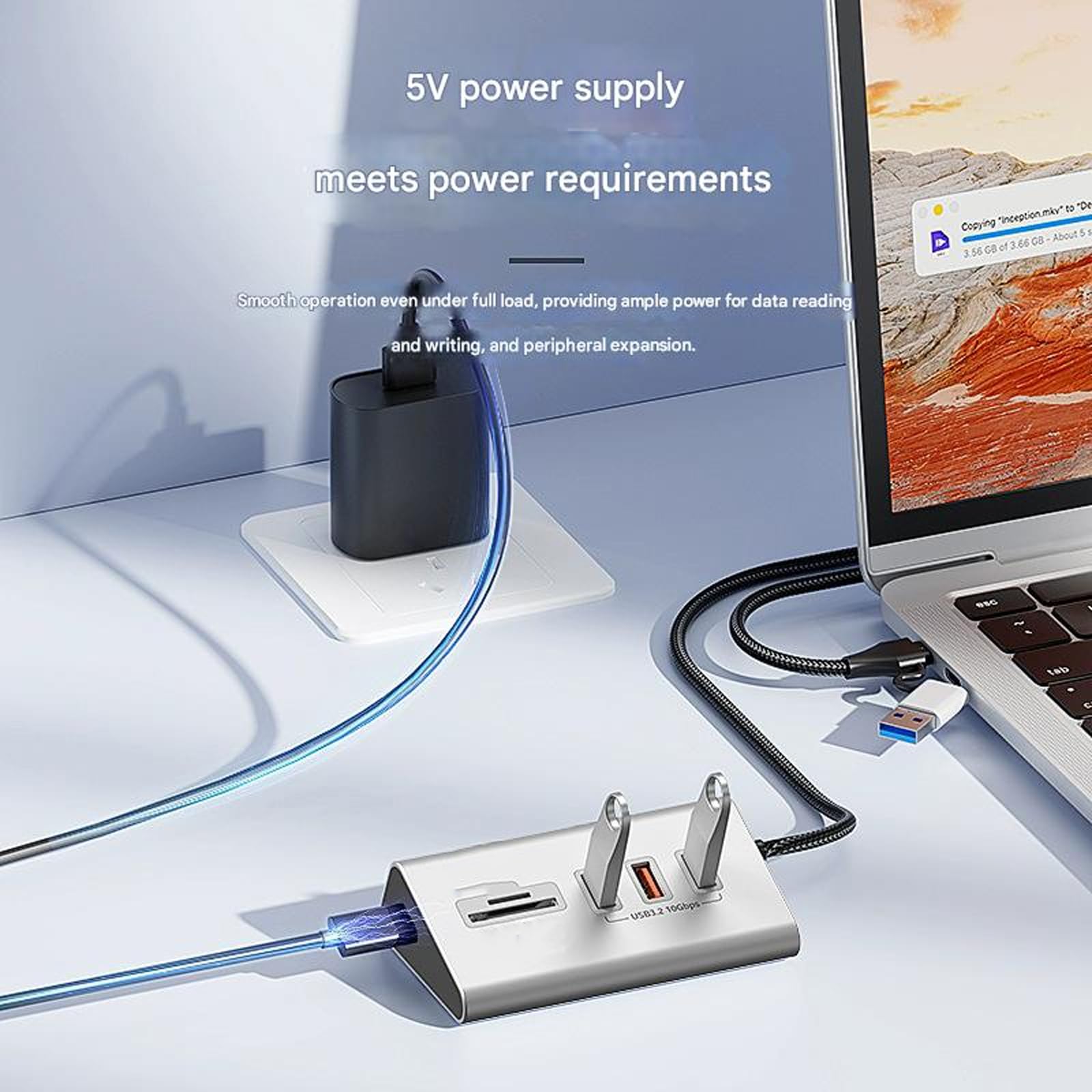 Hub USB 3.2 di tipo C ad alta velocità 10Gbps Multiport Adapter Card Reader per laptop Design in lega di alluminio Mozzi USB C Multiport in alluminio