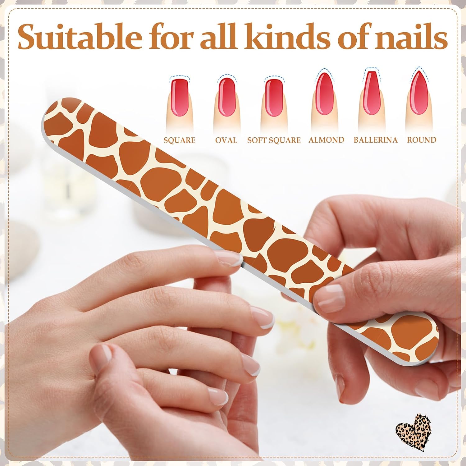 60 Pack Animal Print Nail Files for Women, Double Sided 180 Grit Emery Boards, 10 Colorful Leopard Cow Tiger Giraffe Designs, Bulk Manicure Tools for Party Favors, Gift Bags, Salon Supplies