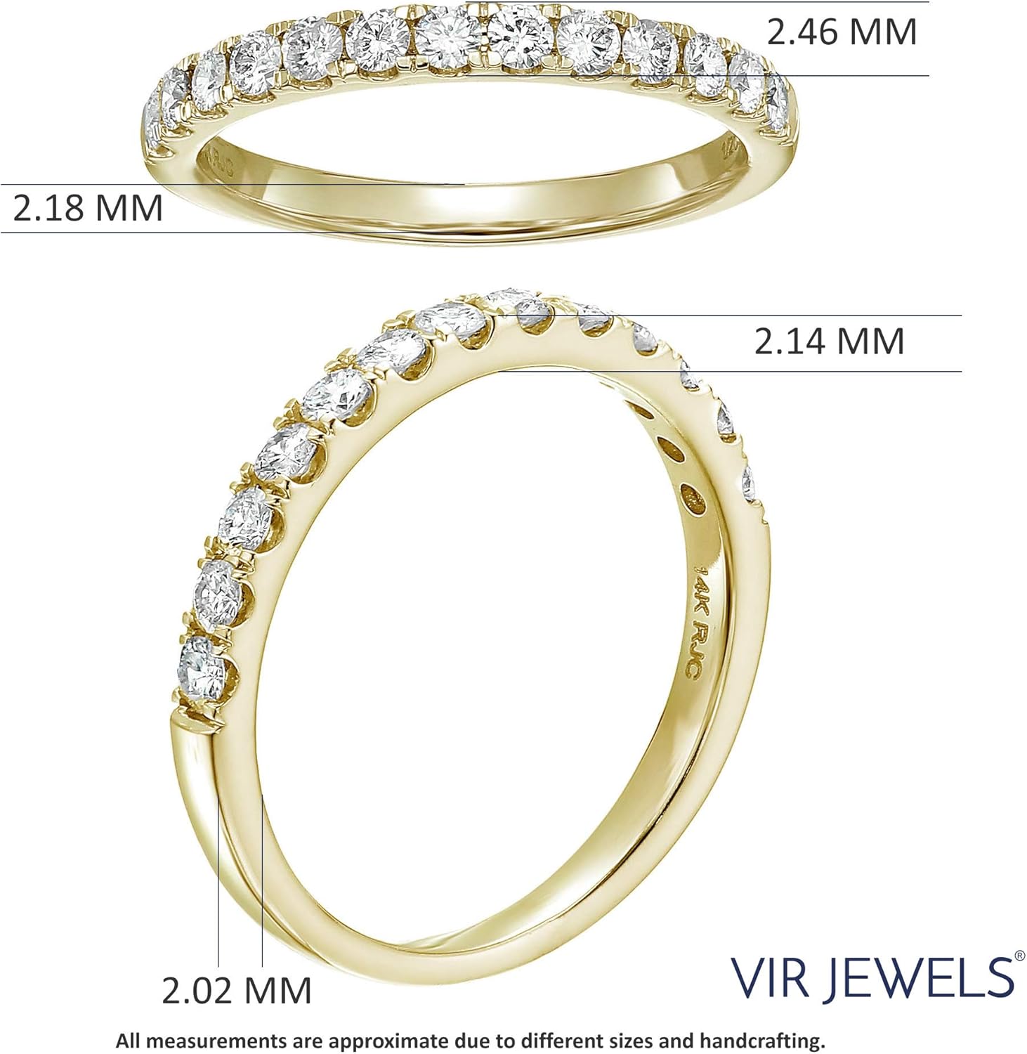 VIR JEWELS 1/2 carat (ctw) Diamond Wedding Anniversary Band for Women, Half Eternity Round Diamond Engagement Ring 14K Yellow Gold Prong Pave Set 0.50 cttw, Size 4-10