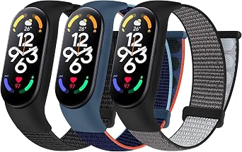 Huamanlou Nylon Strap for Xiaomi Mi Band 7/Mi Band 6/Mi Band 5/Mi Band 4/Mi Band 3 Band Soft Sport Watch Strap Strap Adjustable Replacement Strap for Men Women - 3 Pack
