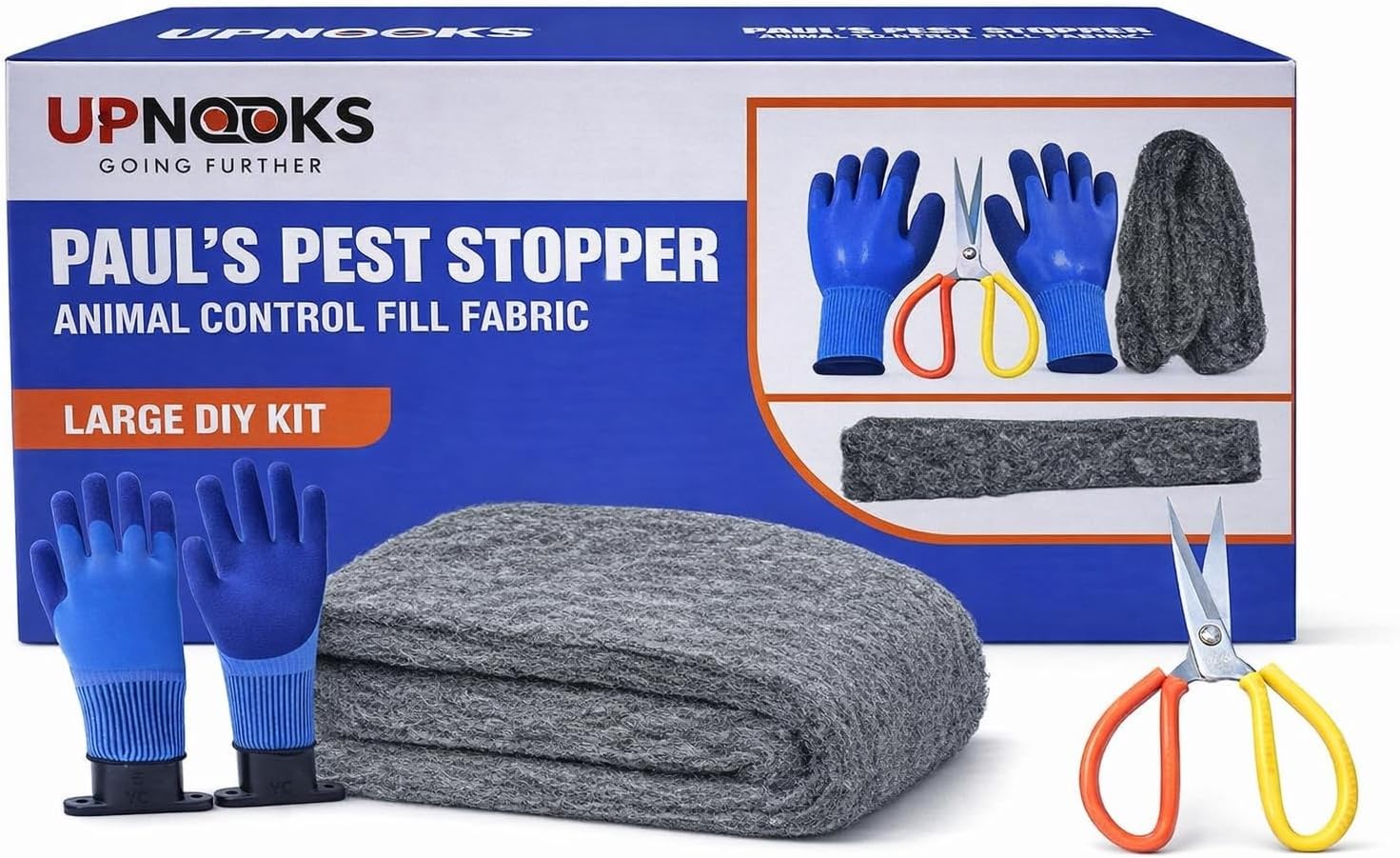 Fill Fabric Rust Proof Stainless Steel Wool Poly Fiber, Large DIY Kit, 1 4in. x 5ft. Roll, Quality Gloves, and Quality Scissors Fill Gaps/Holes