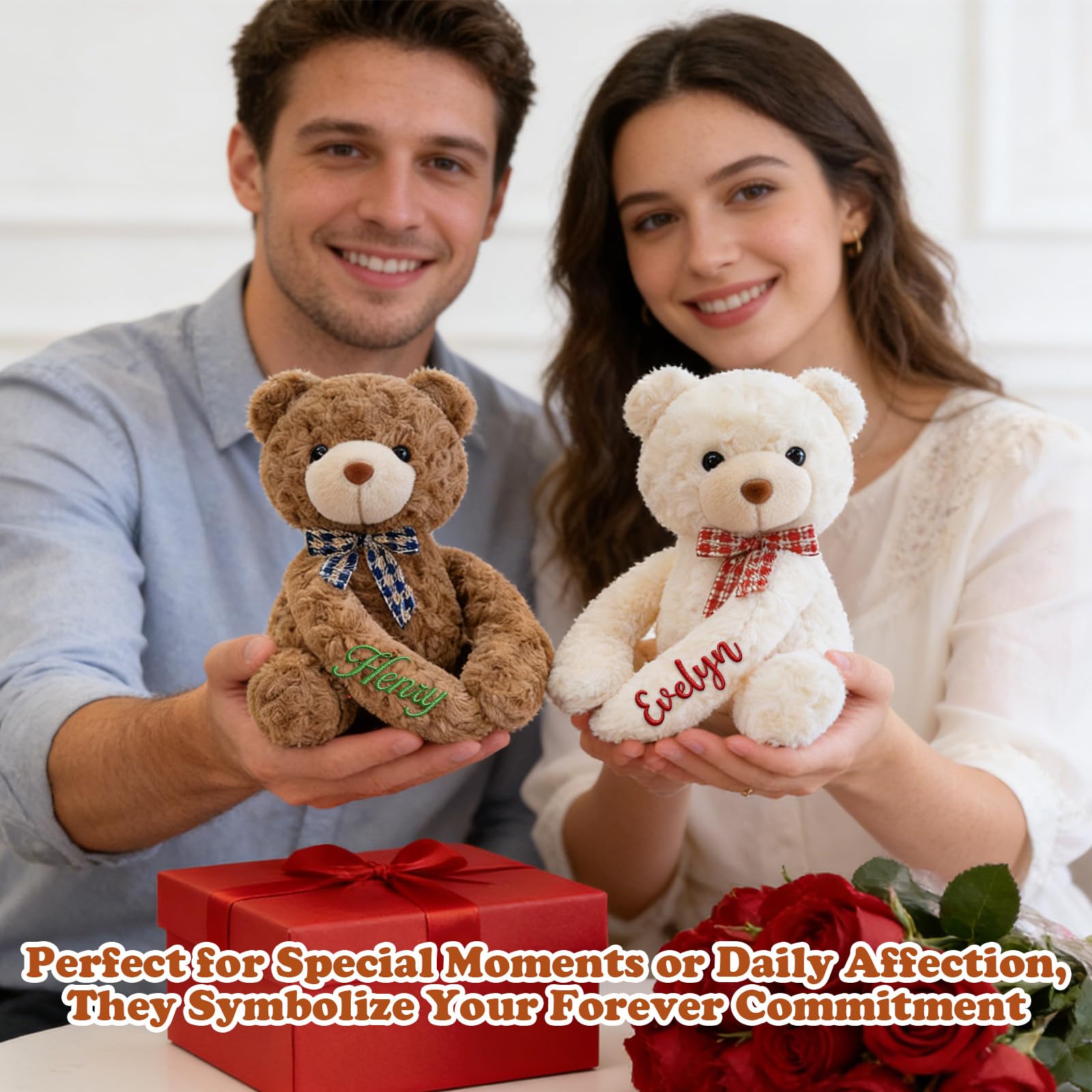 Personalized Hugging Teddy Bears, 2 Stuffed Bear or Puppy Plush Toy, Custom Embroidered Name, Romantic Gift for Couples, Room Home Decor, Birthday Anniversary Wedding Valentine's Day Gifts — view 6