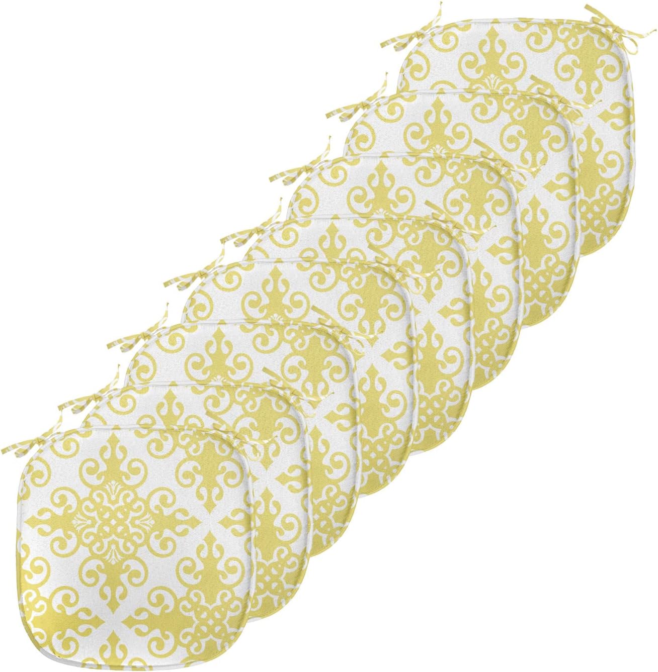 ABAKUHAUS Green and White Dining Chair Cushion, Damask Rococo