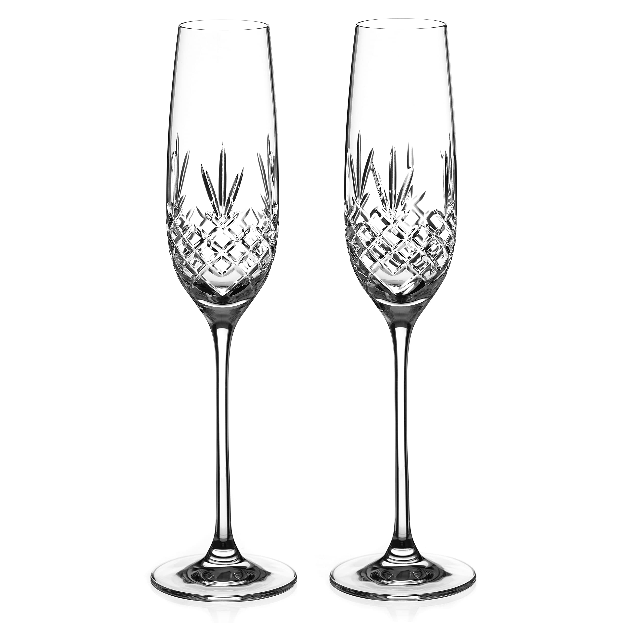 DIAMANTE Lot de 2 flûtes à champagne en cristal « Buckingham » traditionnelles coupées à la main